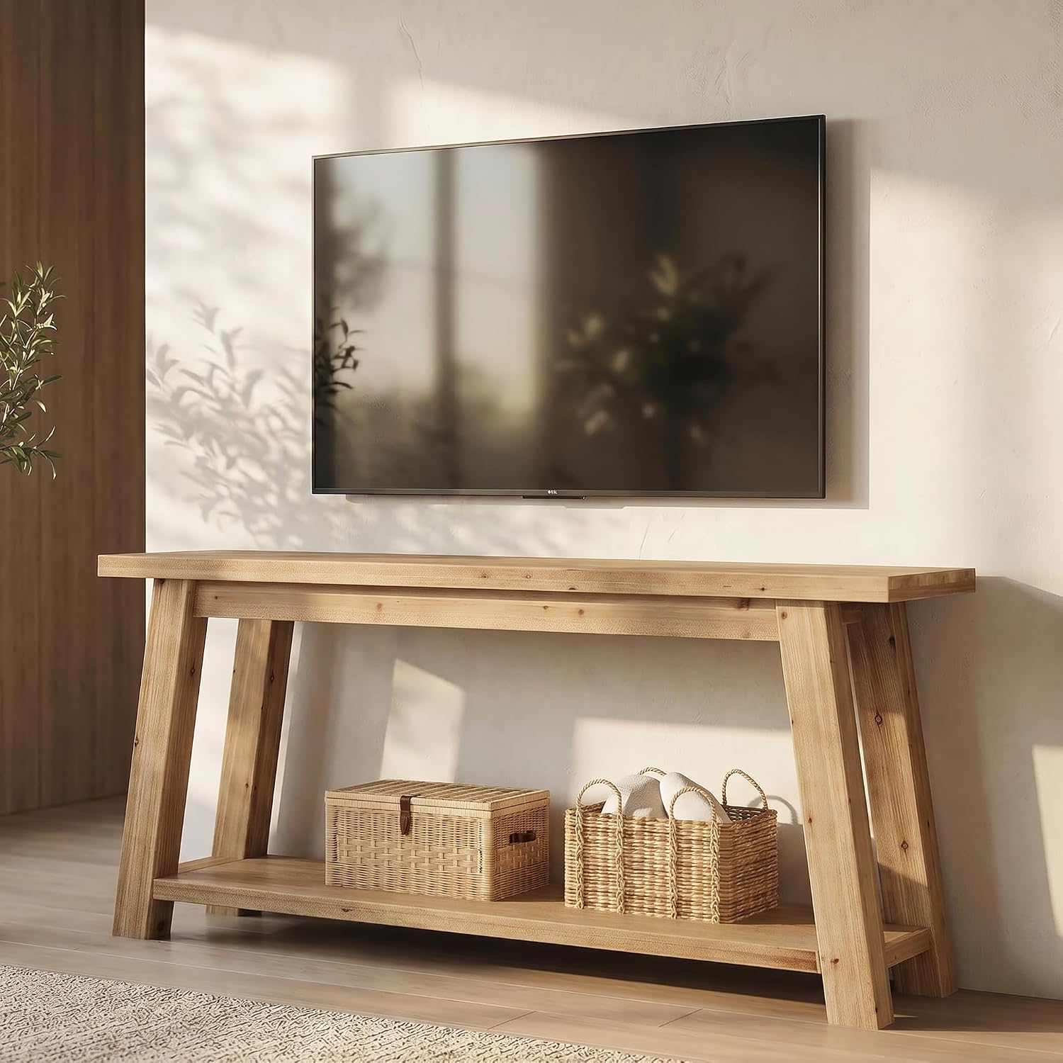 Tribesigns Massivholz TV Lowboard 180 cm für 65–80 Zoll Fernseher, Medienkonsole im Landhausstil mit offenen Ablagefächern