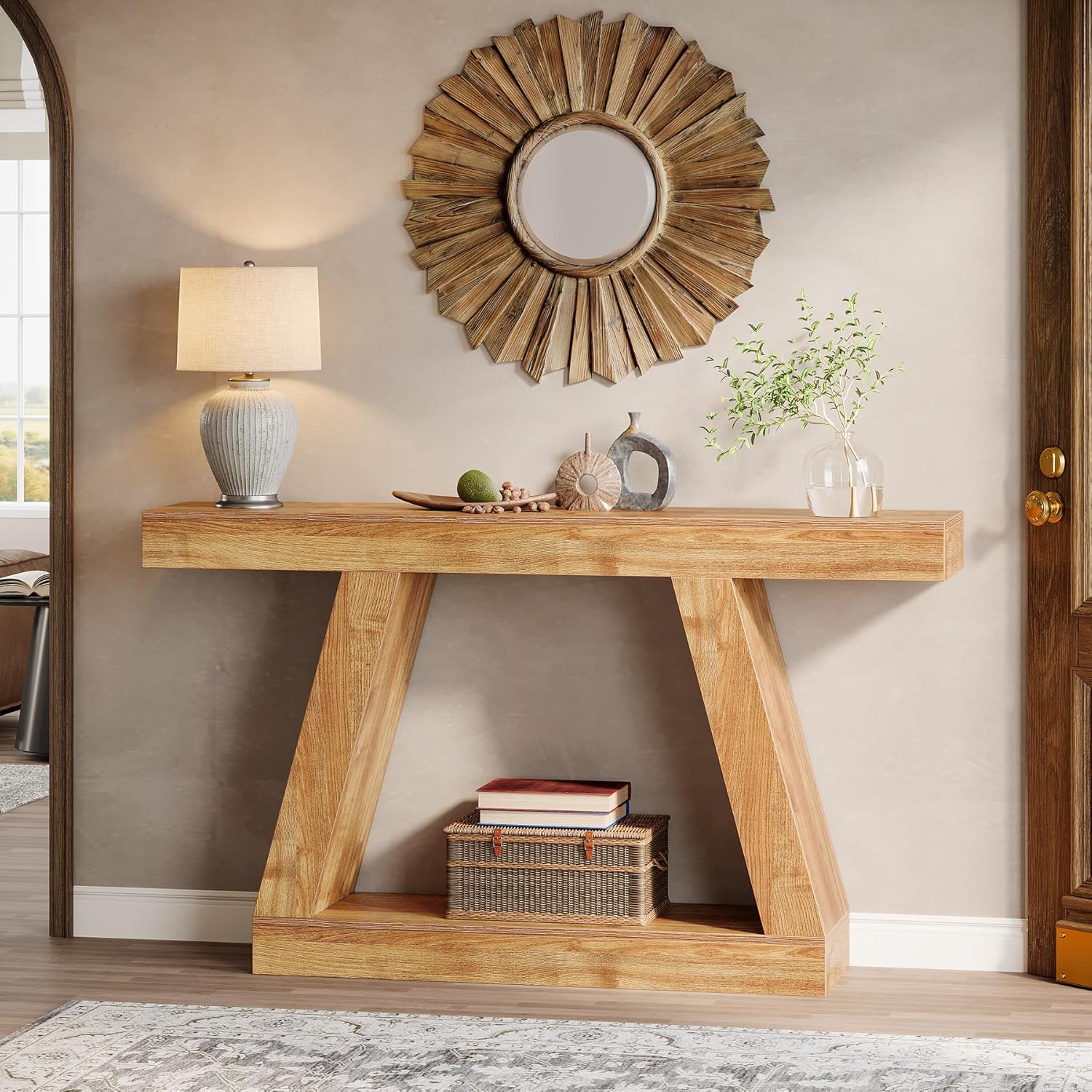 Konsolentisch im Landhausstil, 140cm Sofatisch mit Stauraum