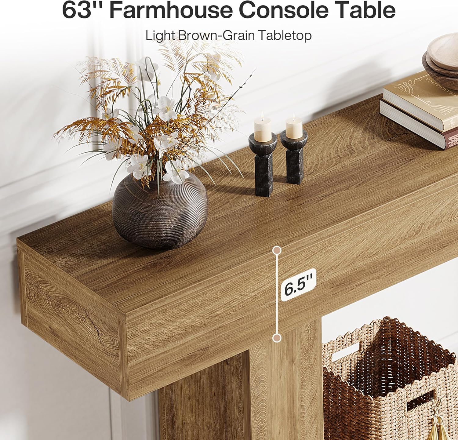 160 cm Konsolentisch, Bauernhaus-Sofatisch mit 2 Ebenen, Eingangstisch