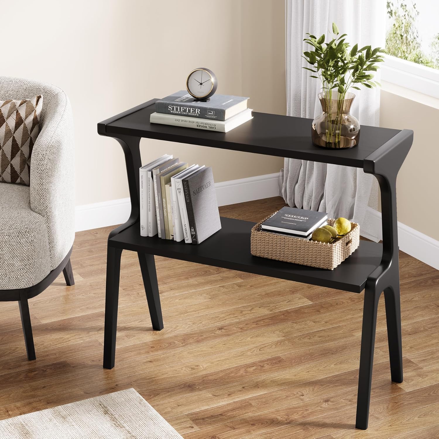 Tribesigns Schmaler Beistelltisch aus Massivholz, 2-stufiger Nachttisch mit modernem Design