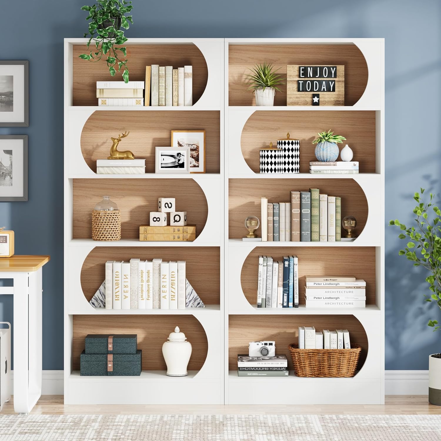 Modernes 5-stöckiges Bücherregal, 180 cm Höhe, freistehendes Design