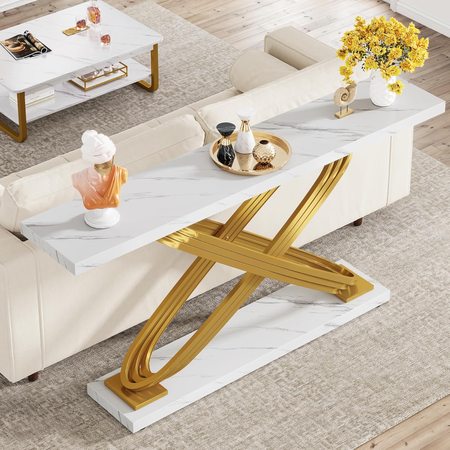 Moderner Konsolentisch, Kunstmarmor, Eingangstisch Hinter dem Sofa, Couch