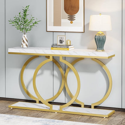Modern Weiß und Gold Konsolentisch - Faux Marmor Sofa Tisch