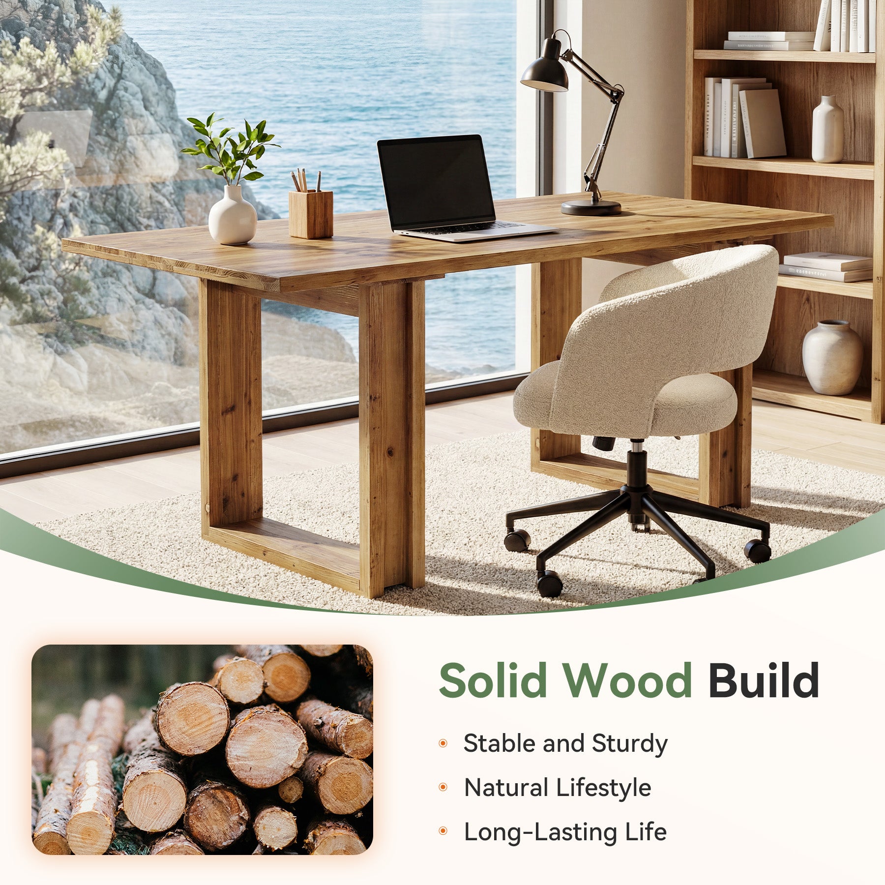 Tribesigns Massivholz Schreibtisch 160 cm, großer Home Office Tisch aus Tannenholz, Executive Desk im Landhausstil