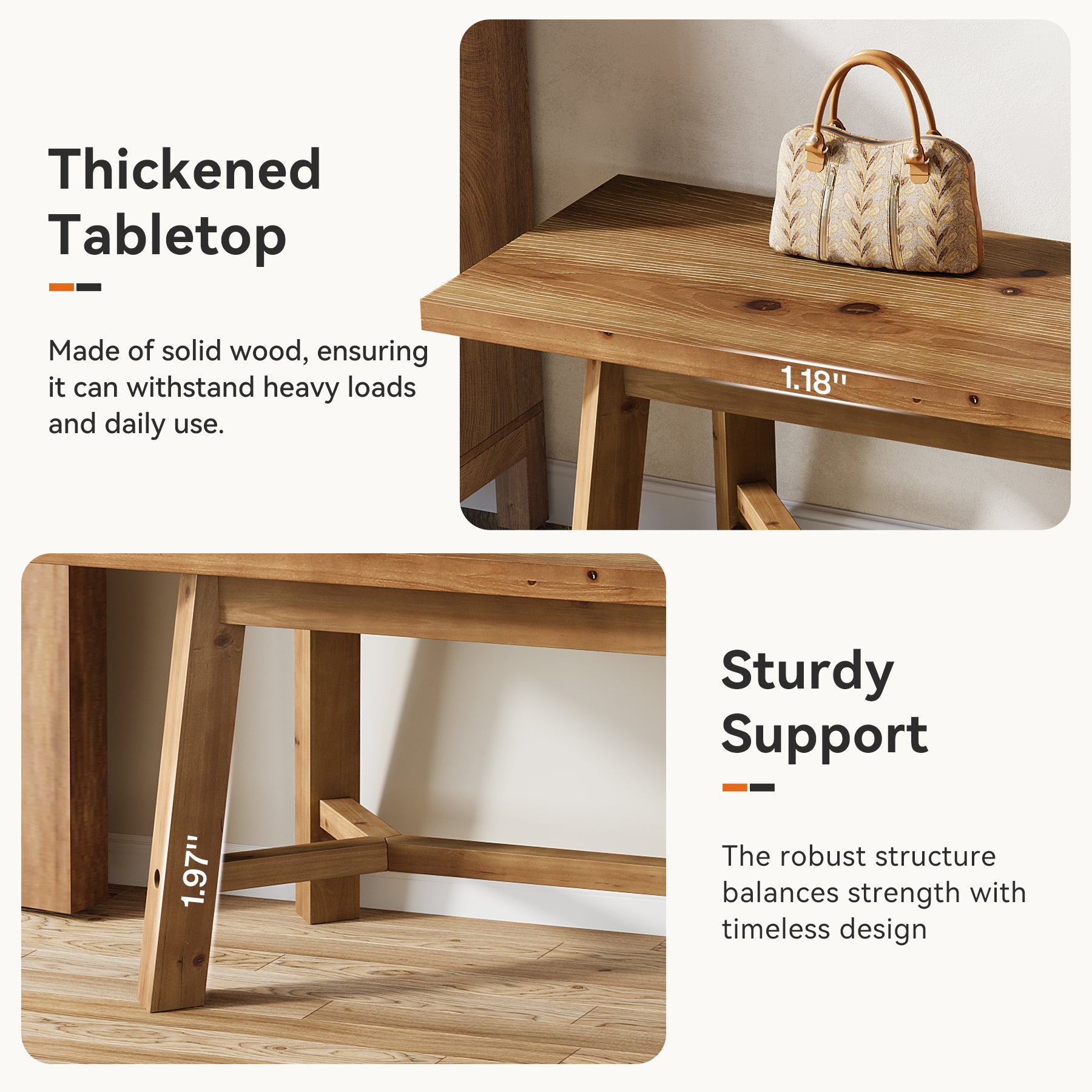 Tribesigns Massivholz Sitzbank 140 cm, Holzbank im Landhausstil, Flurbank & Schuhbank, Esszimmerbank