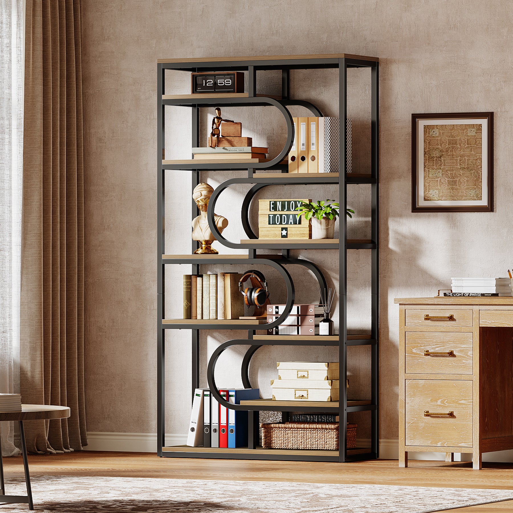 Tribesigns Bücherregal 180 cm hoch, 5 Ebenen Industrial Regal mit offenem Stauraum