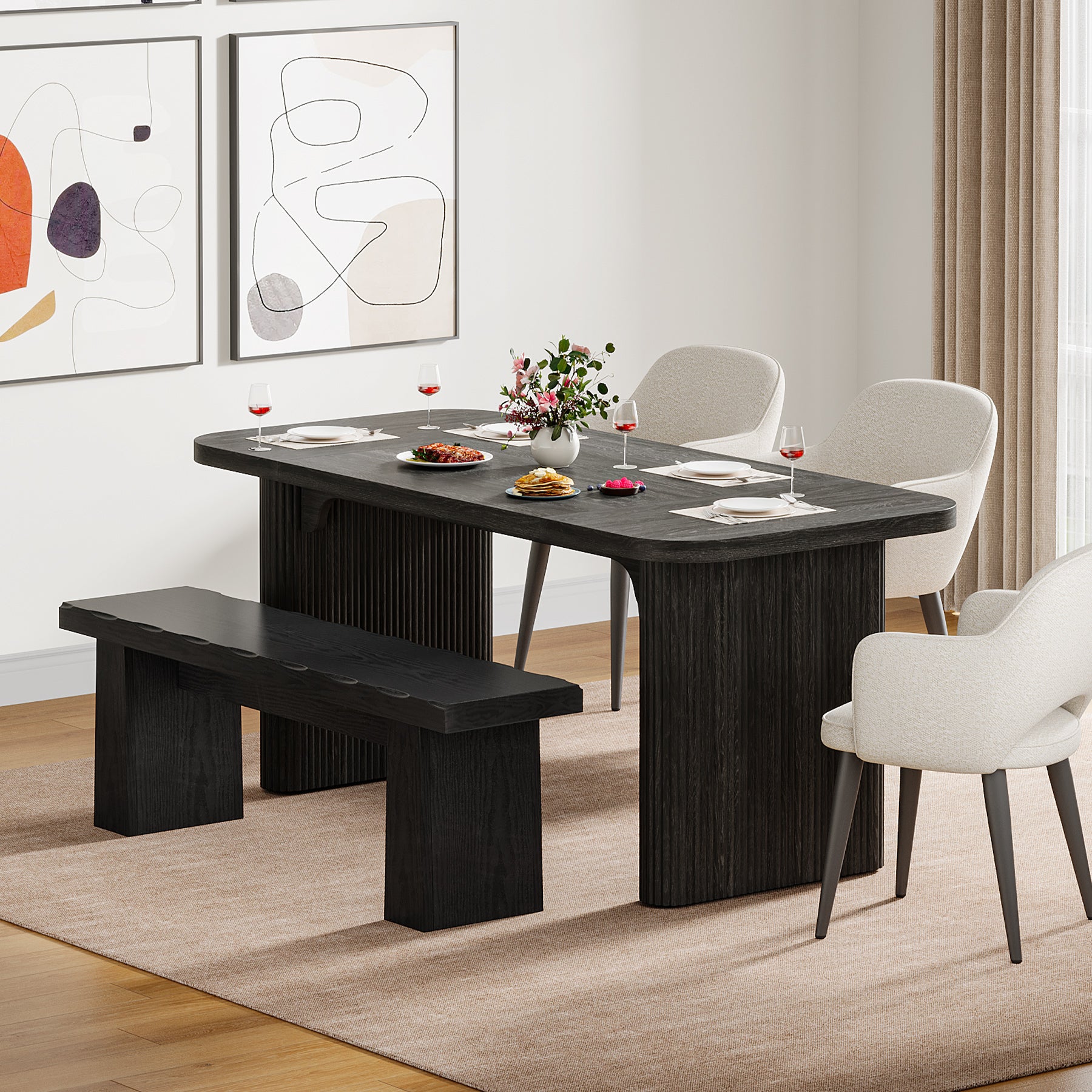 Tribesigns Sitzbank 120 cm Schwarz, Moderne Holzbank, Vielseitige Essbank im Minimalistischen Design