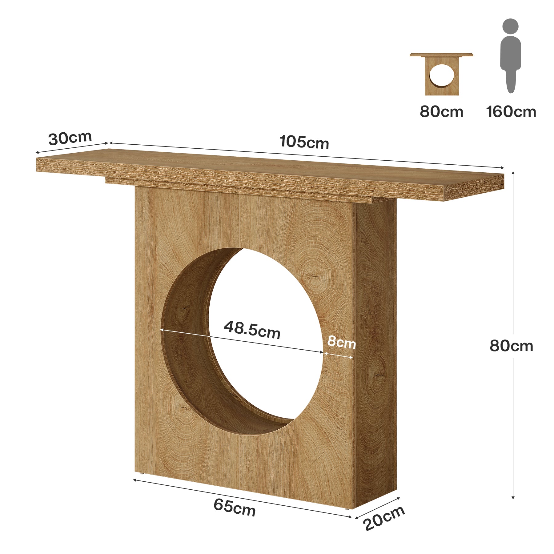 Tribesigns Schmaler Konsolentisch 105 cm, moderner Flurtisch in Holzoptik mit rundem Design-Ausschnitt