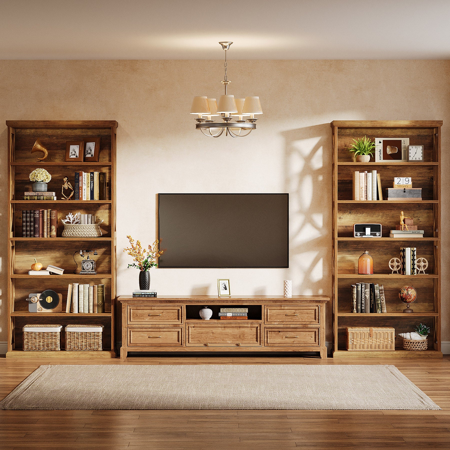 180 cm 6-stufiges Bücherregal, freistehendes Industrie-Regal aus Holz für Wohnzimmer & Homeoffice