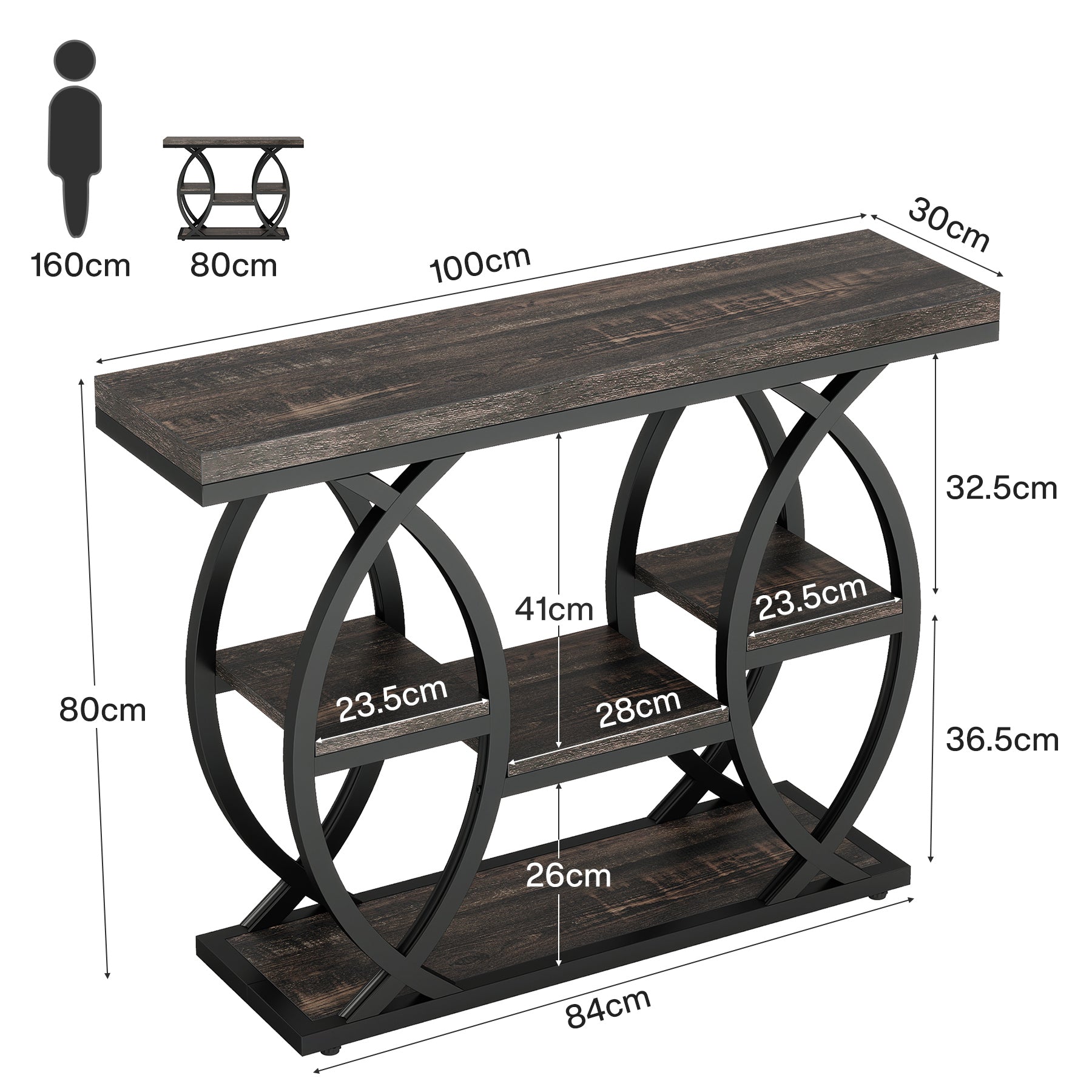 100cm Konsolentisch, 4-stufiger Sofatisch, Eingangstisch mit Ablageflächen