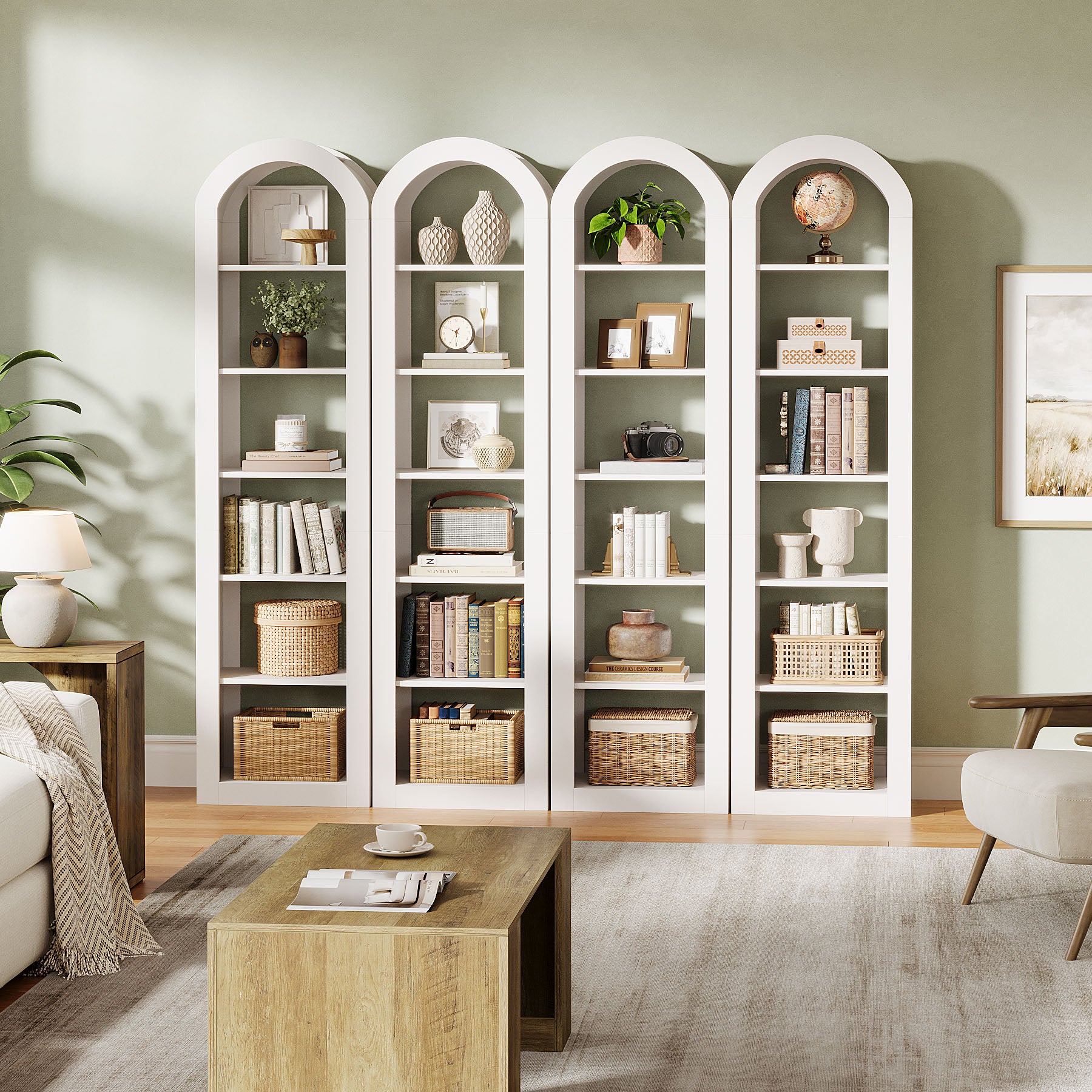 Tribesigns Hohe Bücherregal 190 cm mit Bogenform, Schmaler 6-Ebenen Standregal für Ecke & Kleine Räume