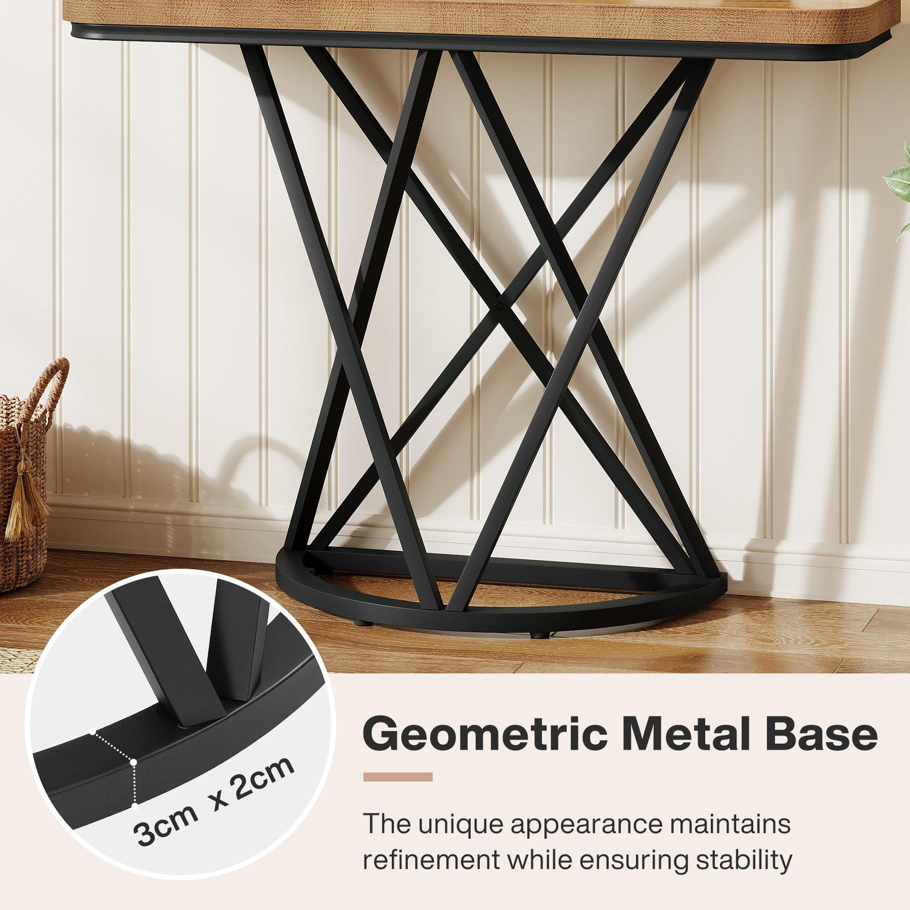 Schmaler Konsolentisch 105 cm, Industrieller Flurtisch mit geometrischem Metallgestell