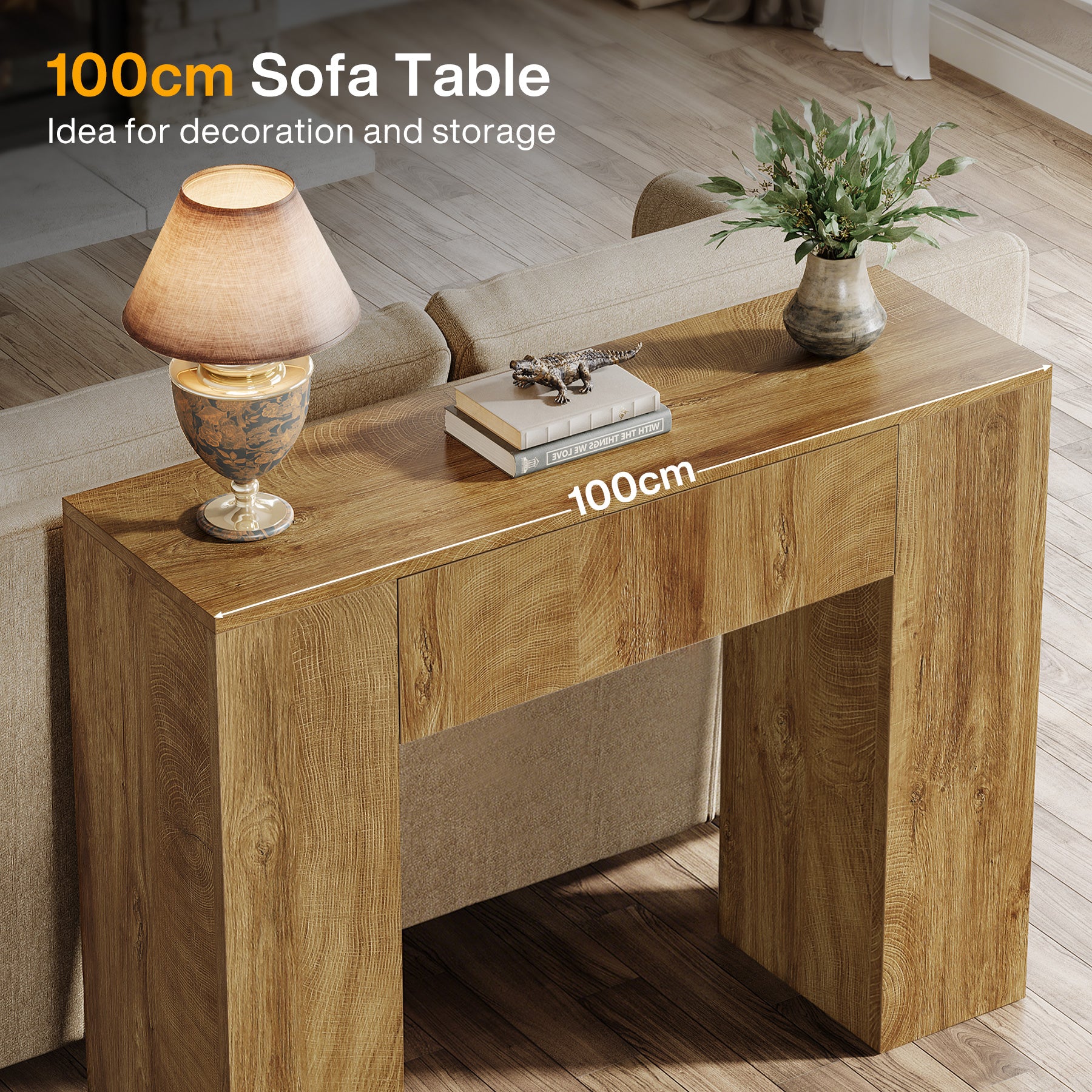 100 cm Schmaler Konsolentisch mit Schubladen, Sofatisch für Flur & Wohnzimmer