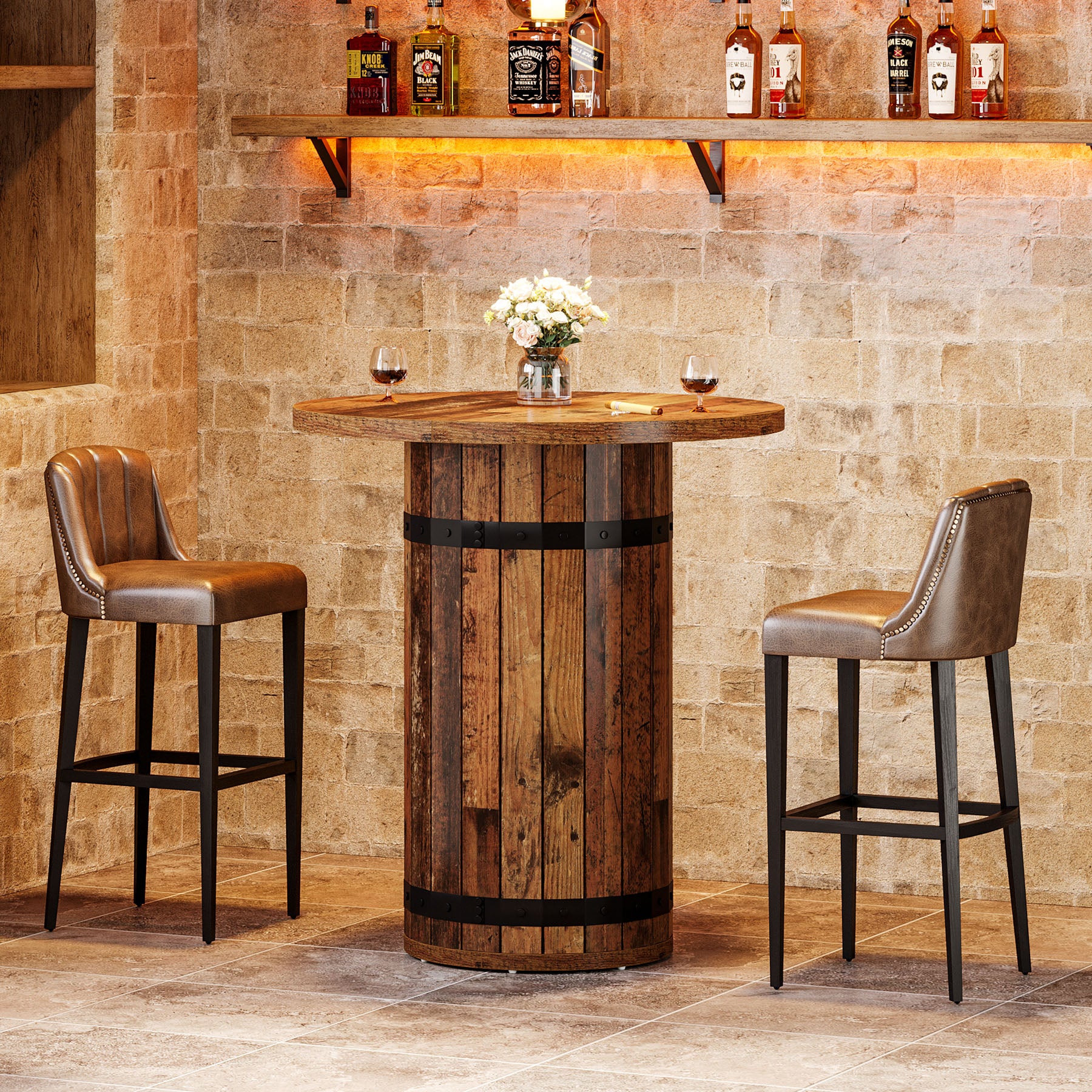 Tribesigns Runder Bartisch, 100 cm Stehtisch im Landhaus-Industrial-Stil für Küche & Bistro