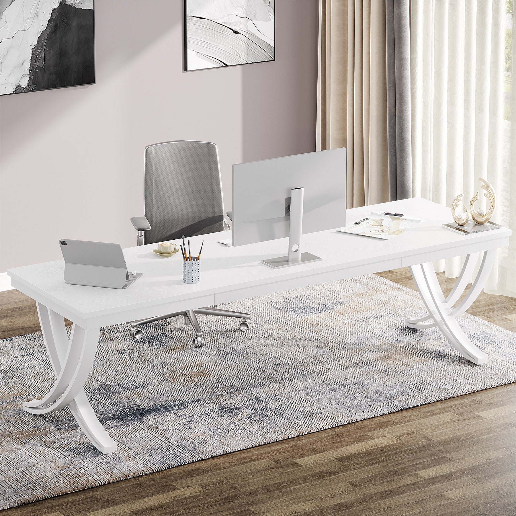 200 cm Doppelter Langer Schreibtisch, Schreibtisch, Computertisch, für Home Office