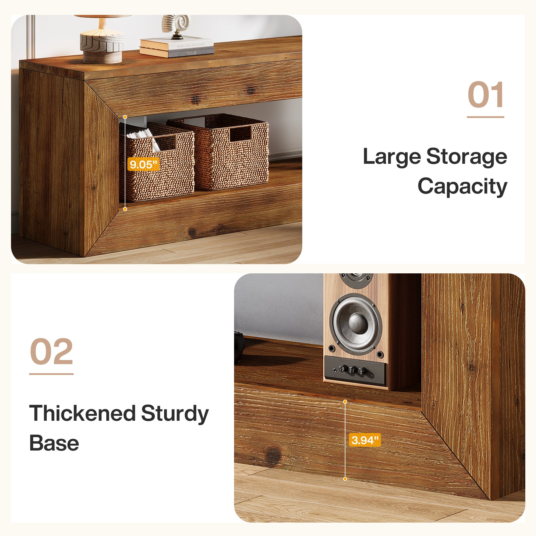 Tribesigns TV-Lowboard aus Massivholz 120 cm, TV-Schrank mit Offenem Stauraum für 32–55 Zoll Fernseher