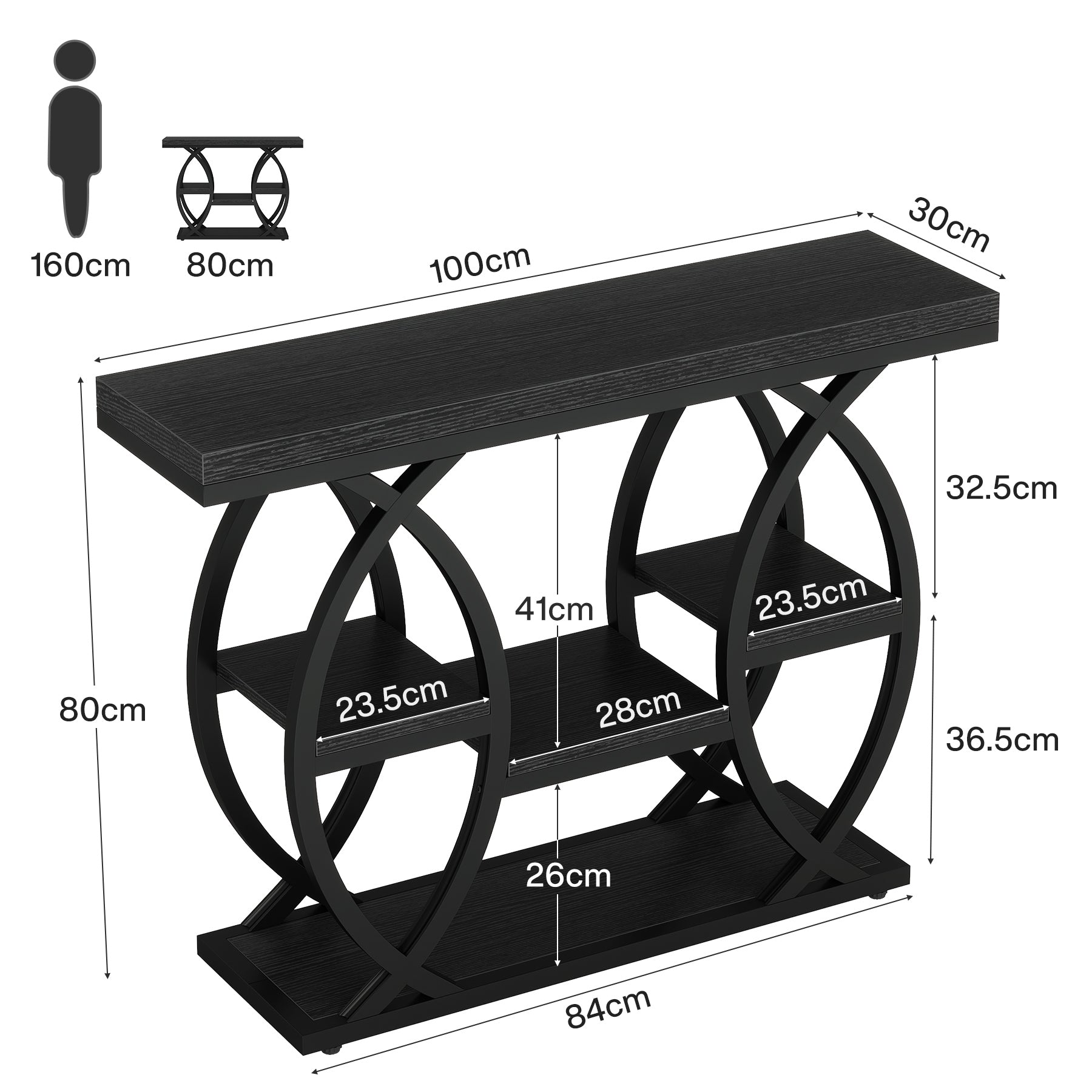 100cm Konsolentisch, 4-stufiger Sofatisch, Eingangstisch mit Ablageflächen