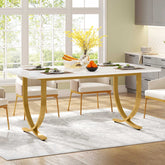 63" Modern Dining Table Kitchen Table with Faux Marble Table Top Tribesigns 3