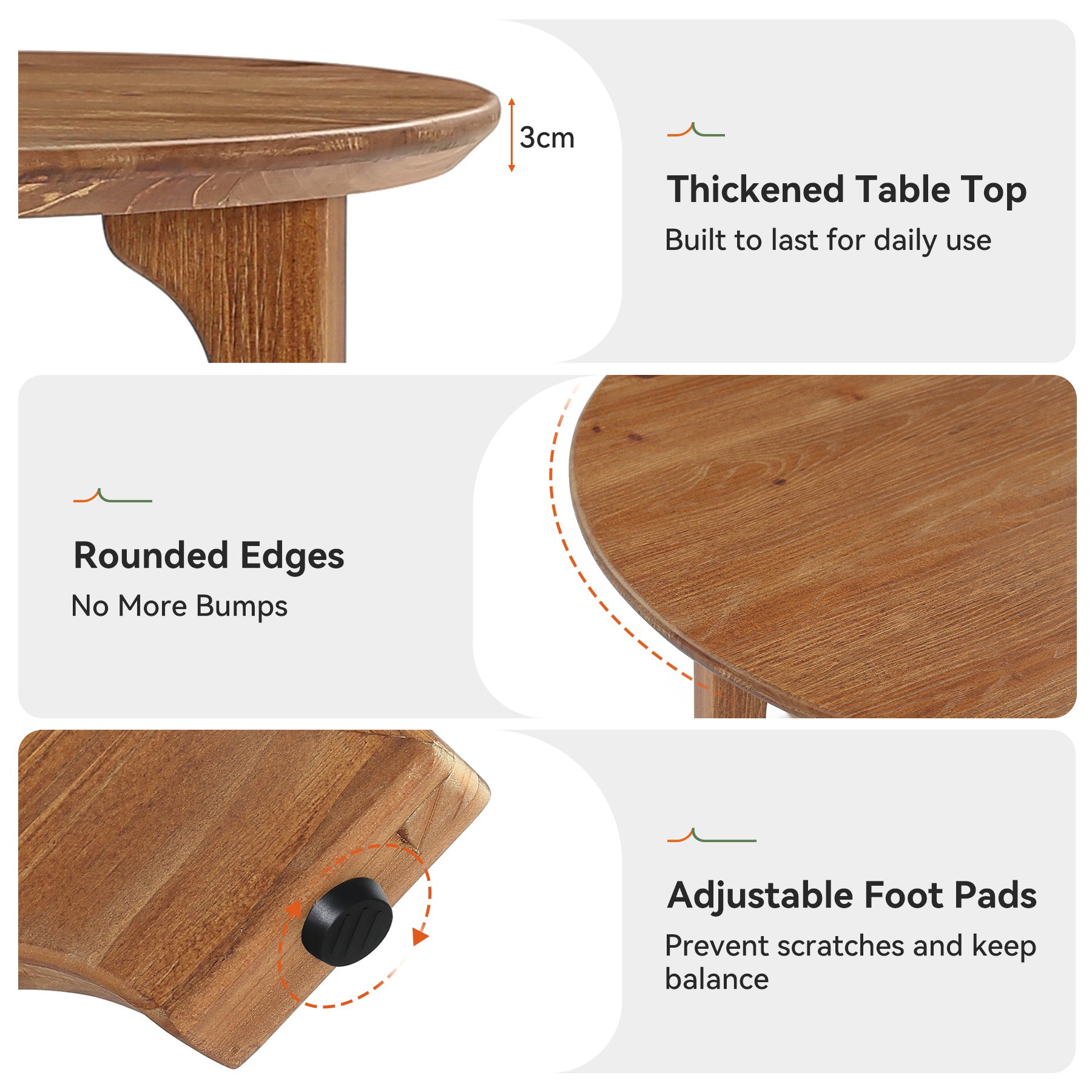 Tribesigns Runder Couchtisch aus Massivholz 80 cm, Landhausstil Wohnzimmertisch für Wohnzimmer & kleine Räume