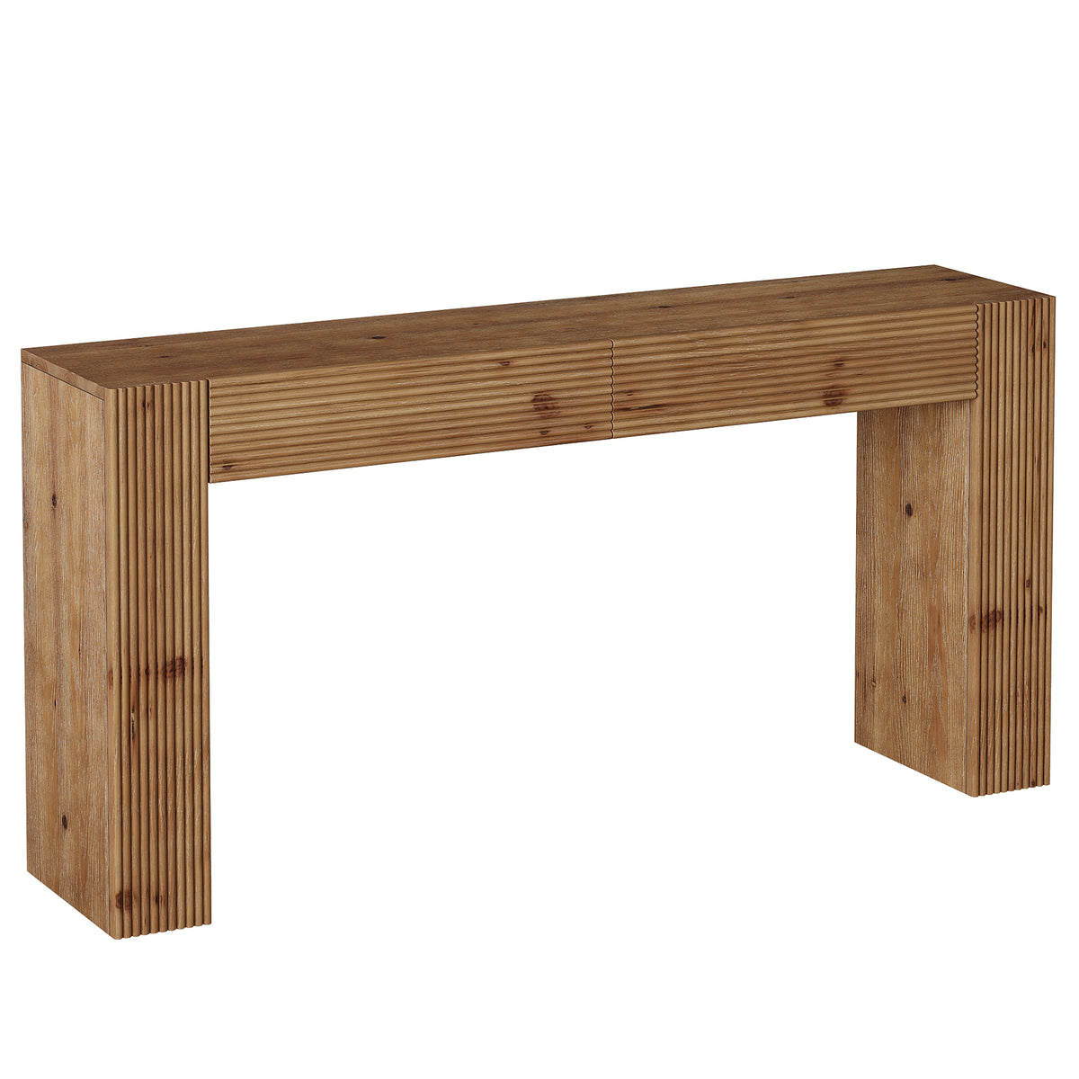 Tribesigns Massivholz Konsolentisch 160 cm mit 2 Schubladen, Flurtisch mit Rillenoptik