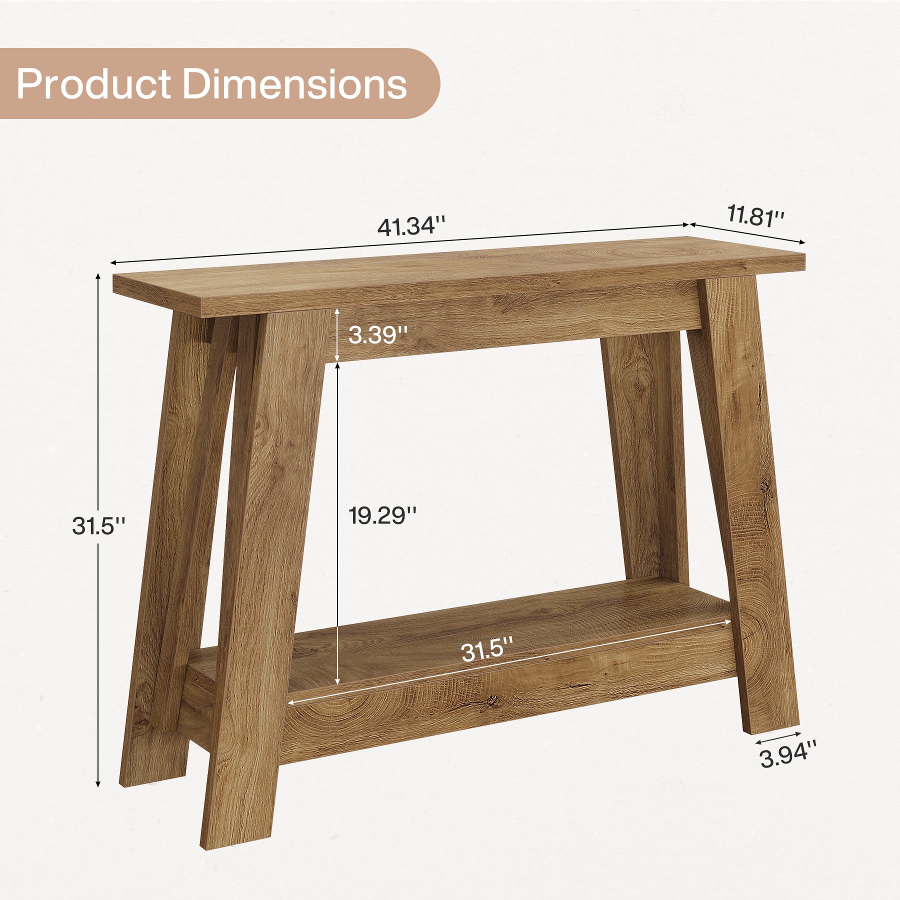 105 cm Farmhouse Konsolentisch mit 2 Ebenen Stauraum, Schmaler Sofatisch im Landhausstil