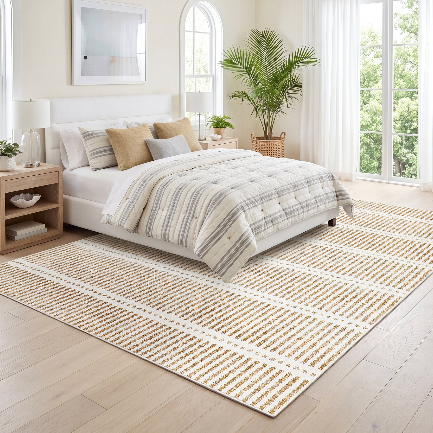 Tribesigns Waschbarer Kurzflorteppich, 160 x 230 cm & 200 x 300 cm – ultradünn, gestreiftes Design im Landhausstil