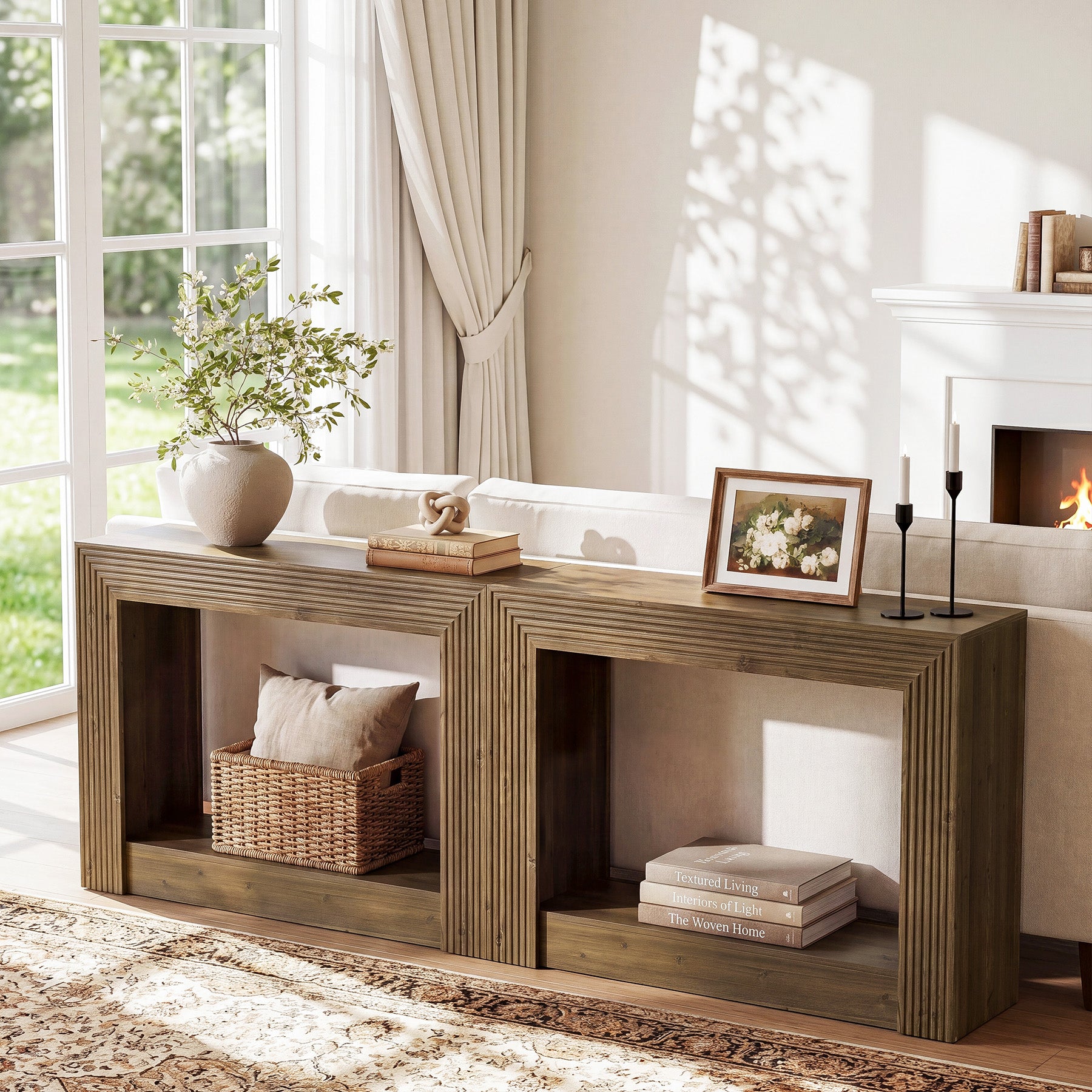 Tribesigns Konsolentisch Landhausstil 105 cm, Schmaler Flurtisch mit 2 Ablagen
