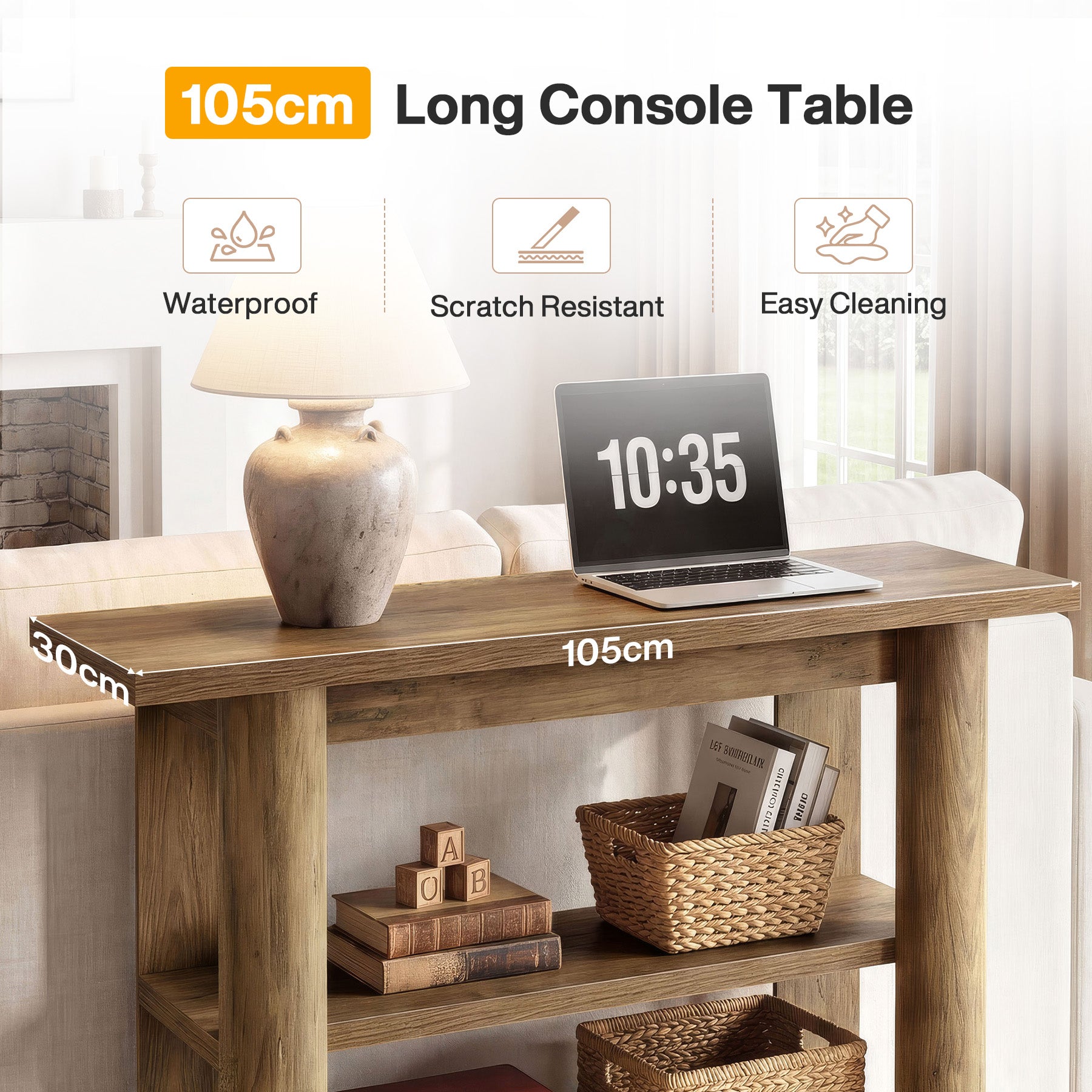 Tribesigns Konsolentisch Landhausstil 105 cm, Schmaler Flurtisch mit 3 Ablagen & Stauraum