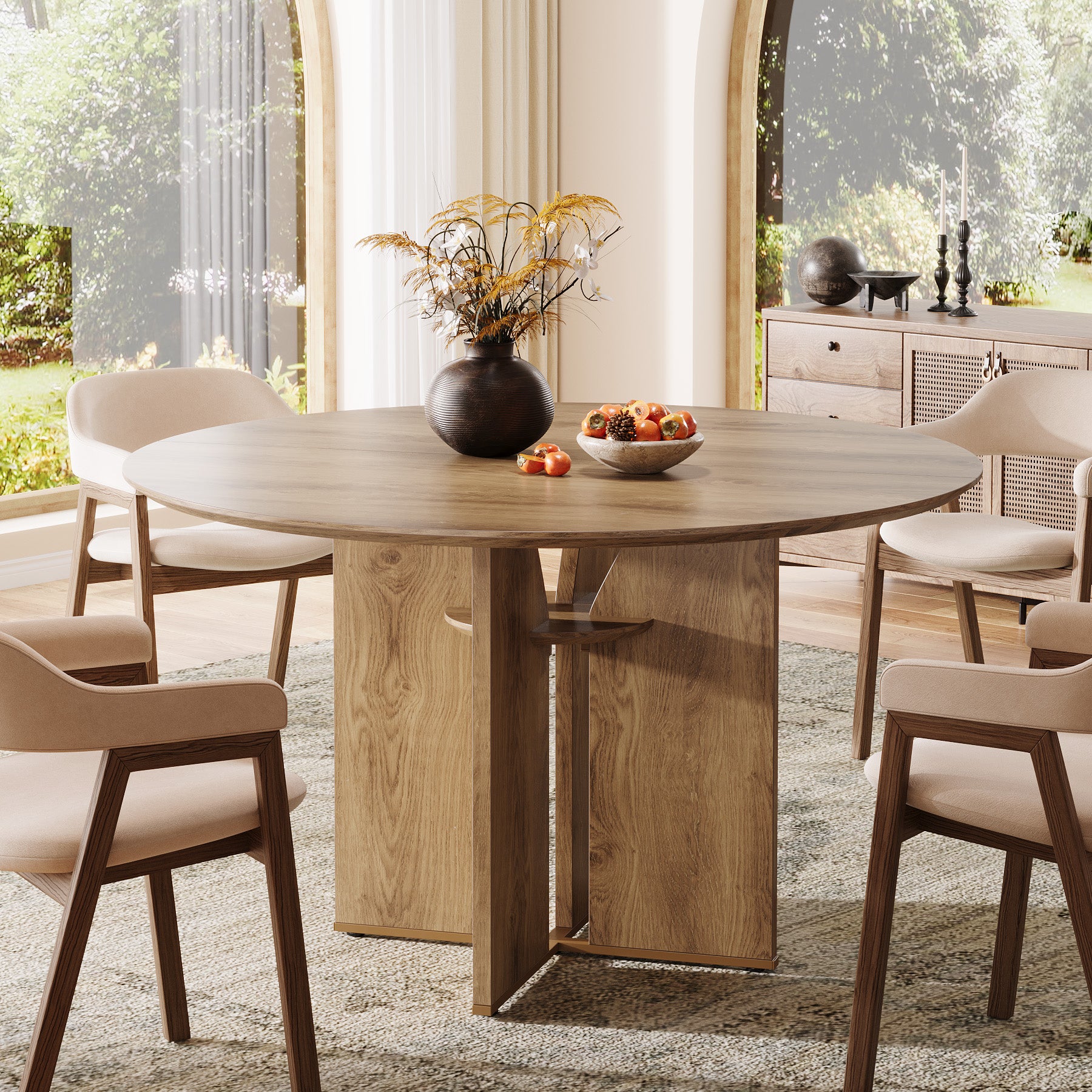 Tribesigns Runder Esstisch 100 cm, Küchentisch für 2–4 Personen mit Ablage & X-Gestell, Landhausstil