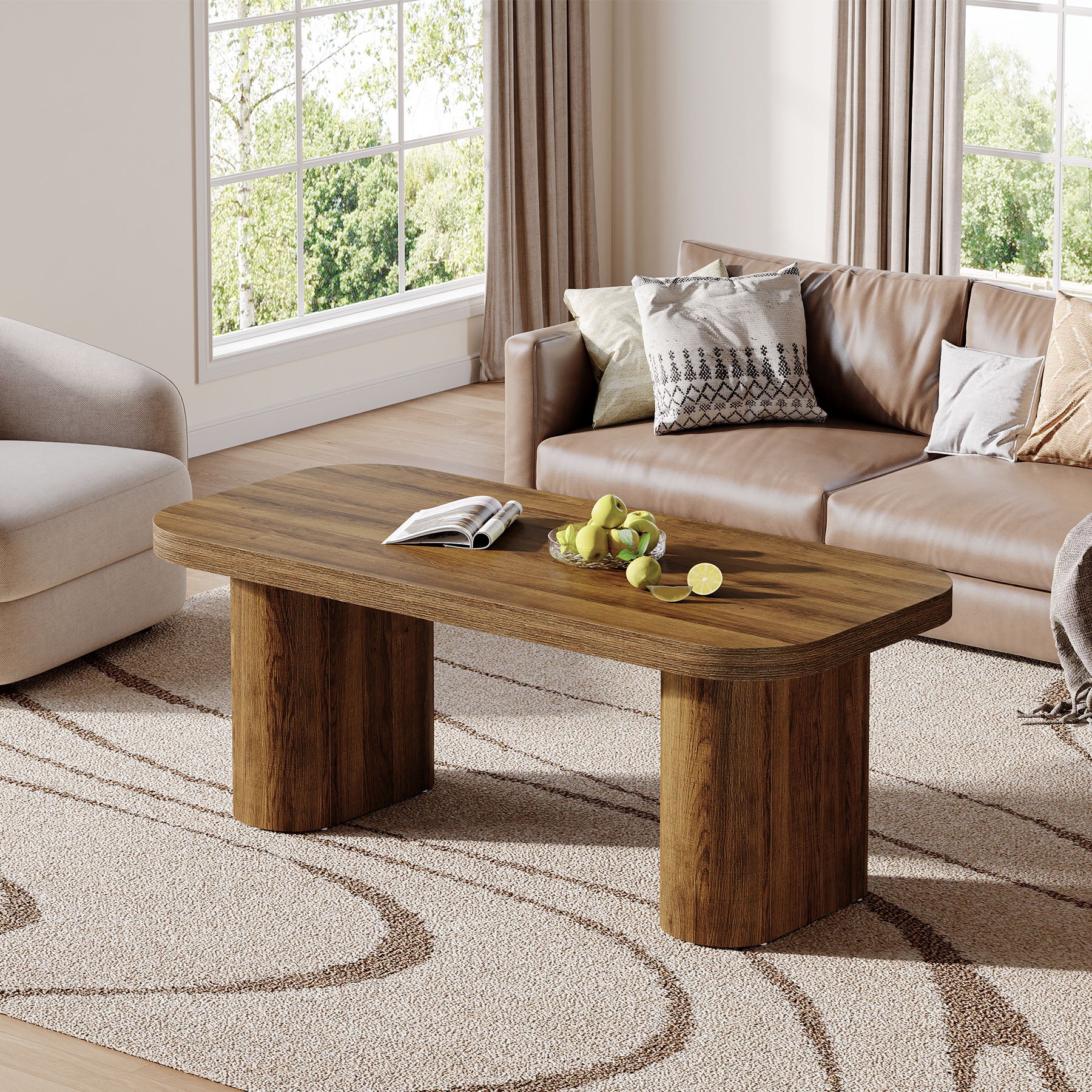 Tribesigns Moderner Couchtisch 120 cm, stabiler Wohnzimmertisch im Landhausstil
