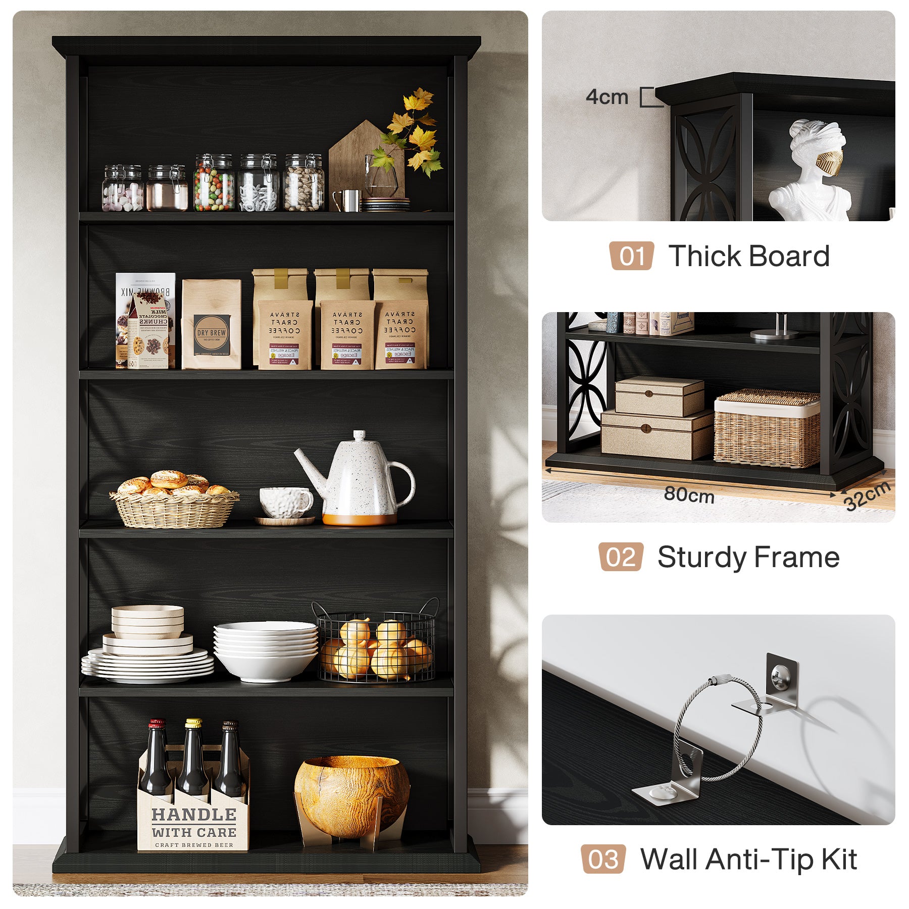 Industrielles 6-Fach-Bücherregal – 180 cm Hohes Bücherdisplay mit Metallrahmen