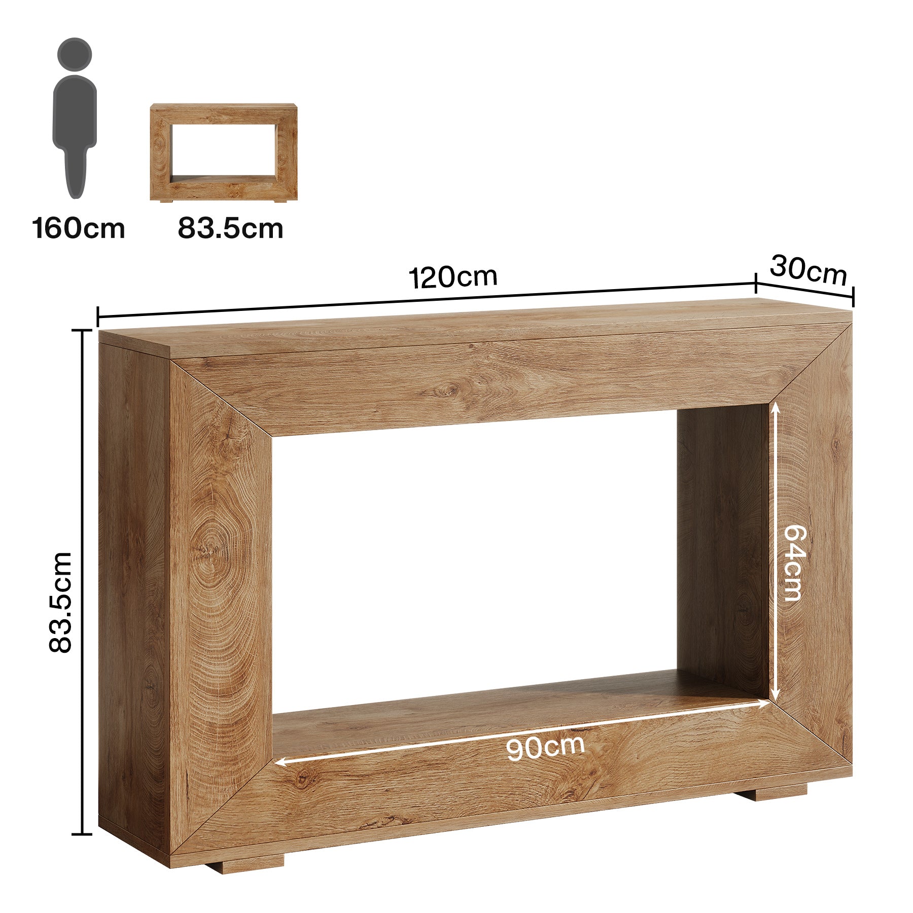 Konsolentisch im Landhausstil, 120 cm Sofatisch aus Holz für den Eingangsbereich mit Stauraum
