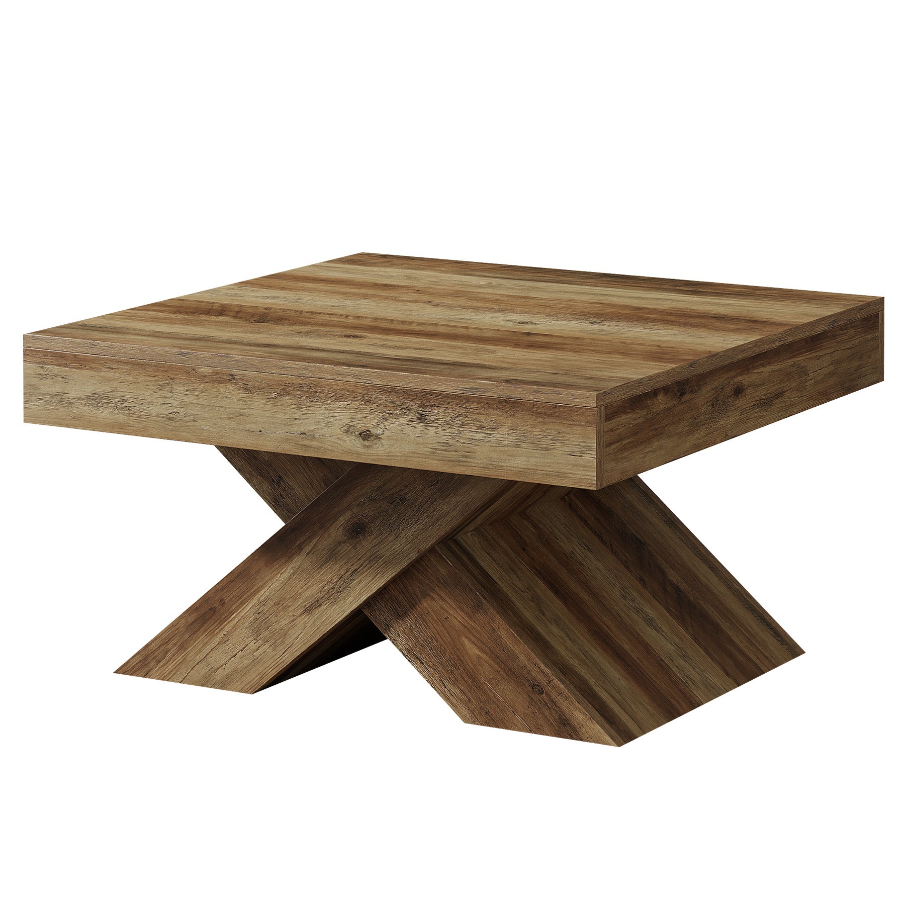 Tribesigns Quadratischer Couchtisch 80 cm, Wohnzimmertisch in Eichenoptik mit stabilem X-Gestell