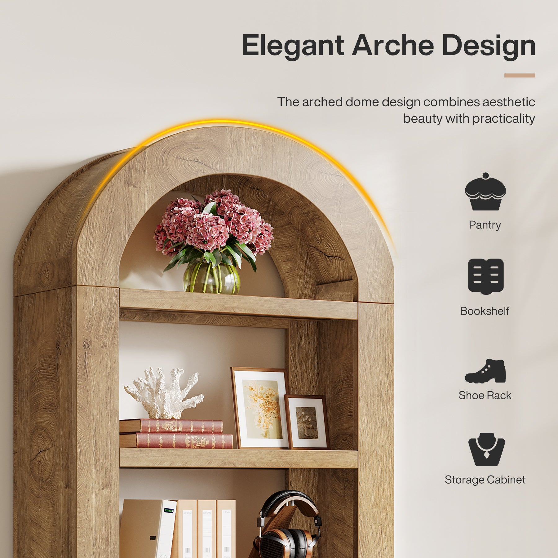 Tribesigns Arched Bücherregal 180 cm hoch, 5-stöckiges offenes Standregal mit Stauraum