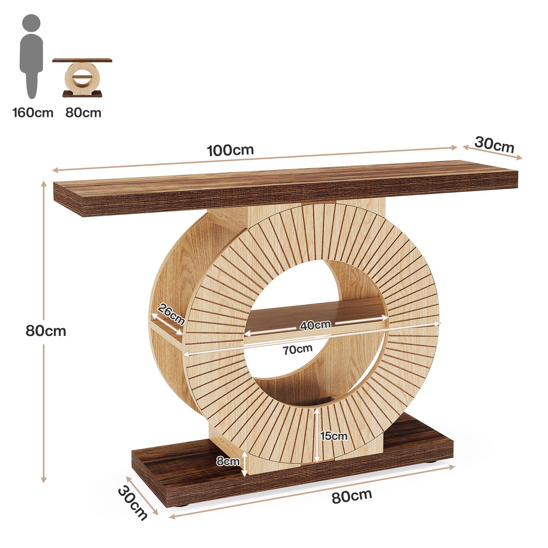 100cm Konsolentisch, eleganter Sofatisch, Flurtisch aus Holz