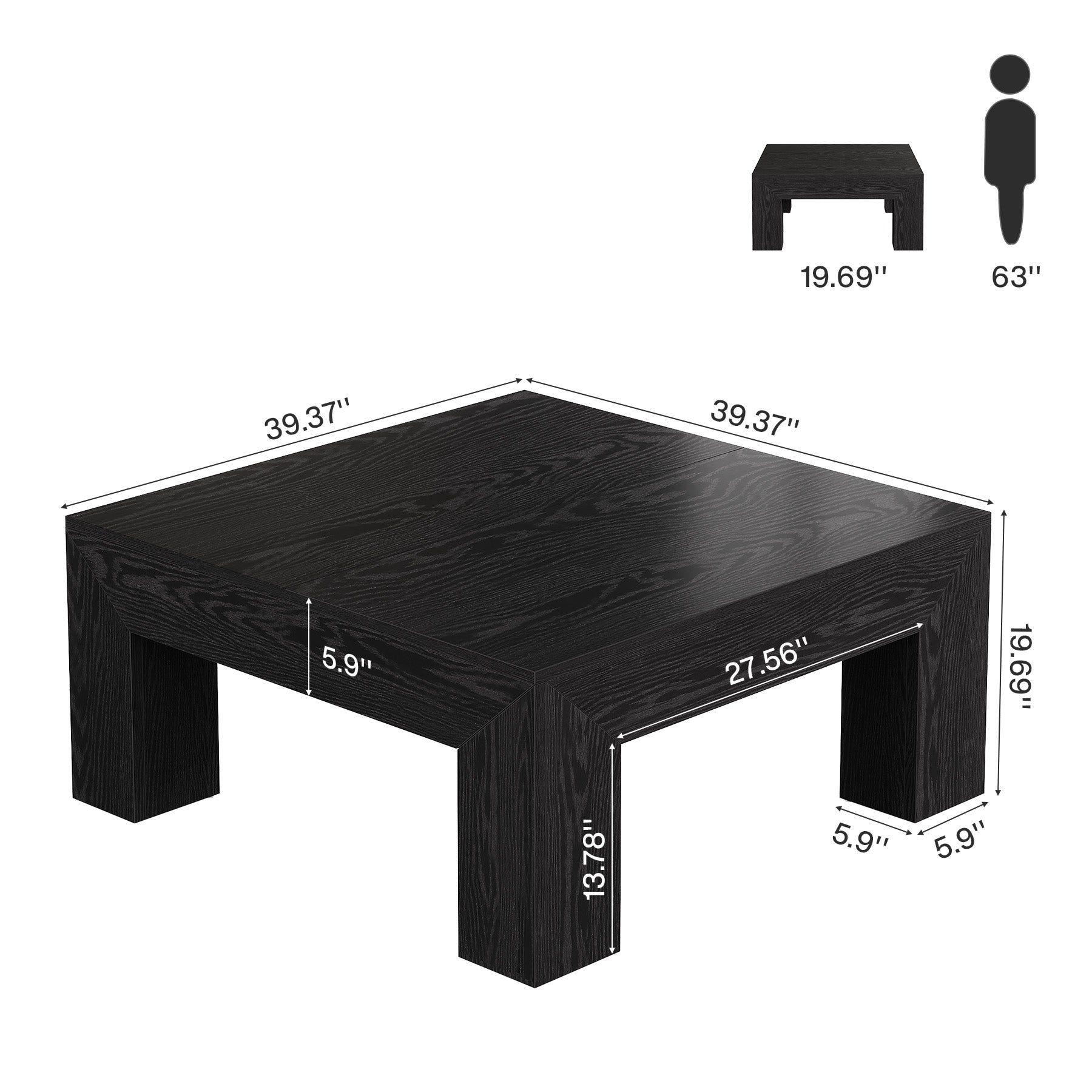 100 cm Quadratischer Couchtisch, Wohnzimmertisch aus Holz mit robusten Beinen für Sofa & Schlafzimmer