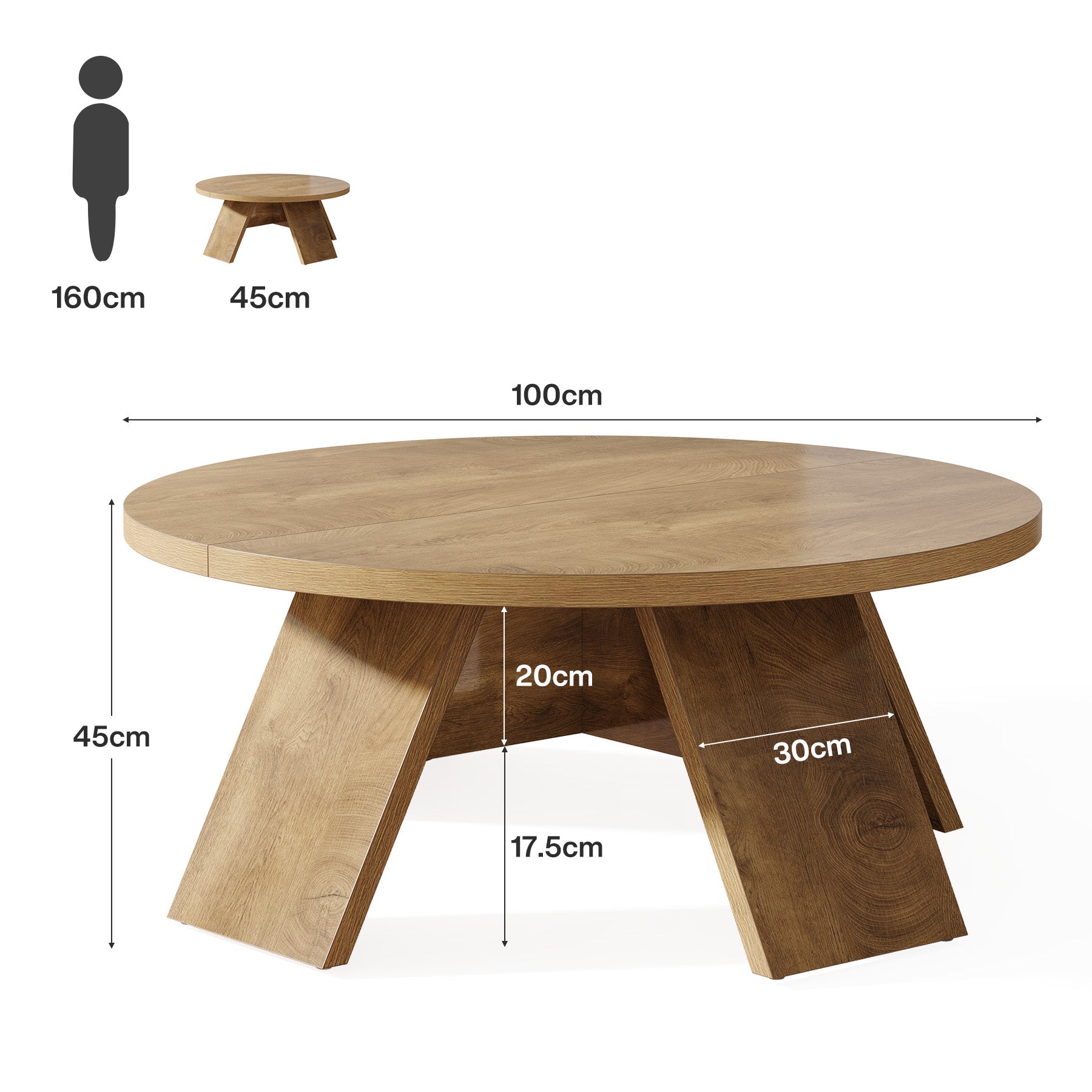 Tribesigns Runder Couchtisch 100 cm – Moderner Wohnzimmertisch aus Holz mit stabilem Standfuß, großer Beistelltisch