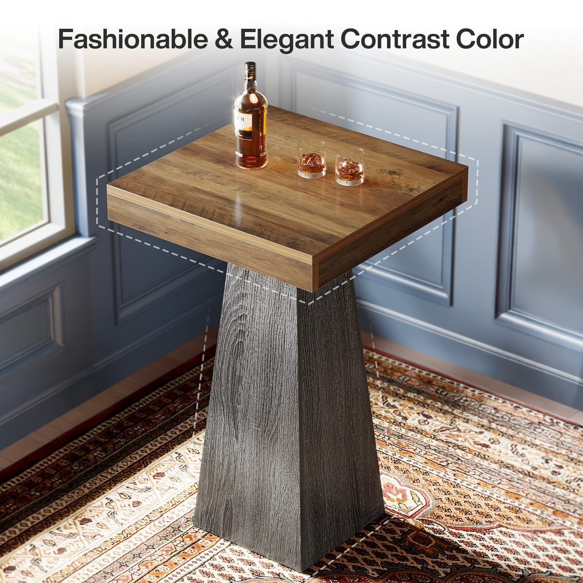 Tribesigns Bartisch 102 cm hoch, Quadratischer Stehtisch für kleine Räume mit stabilem Standfuß