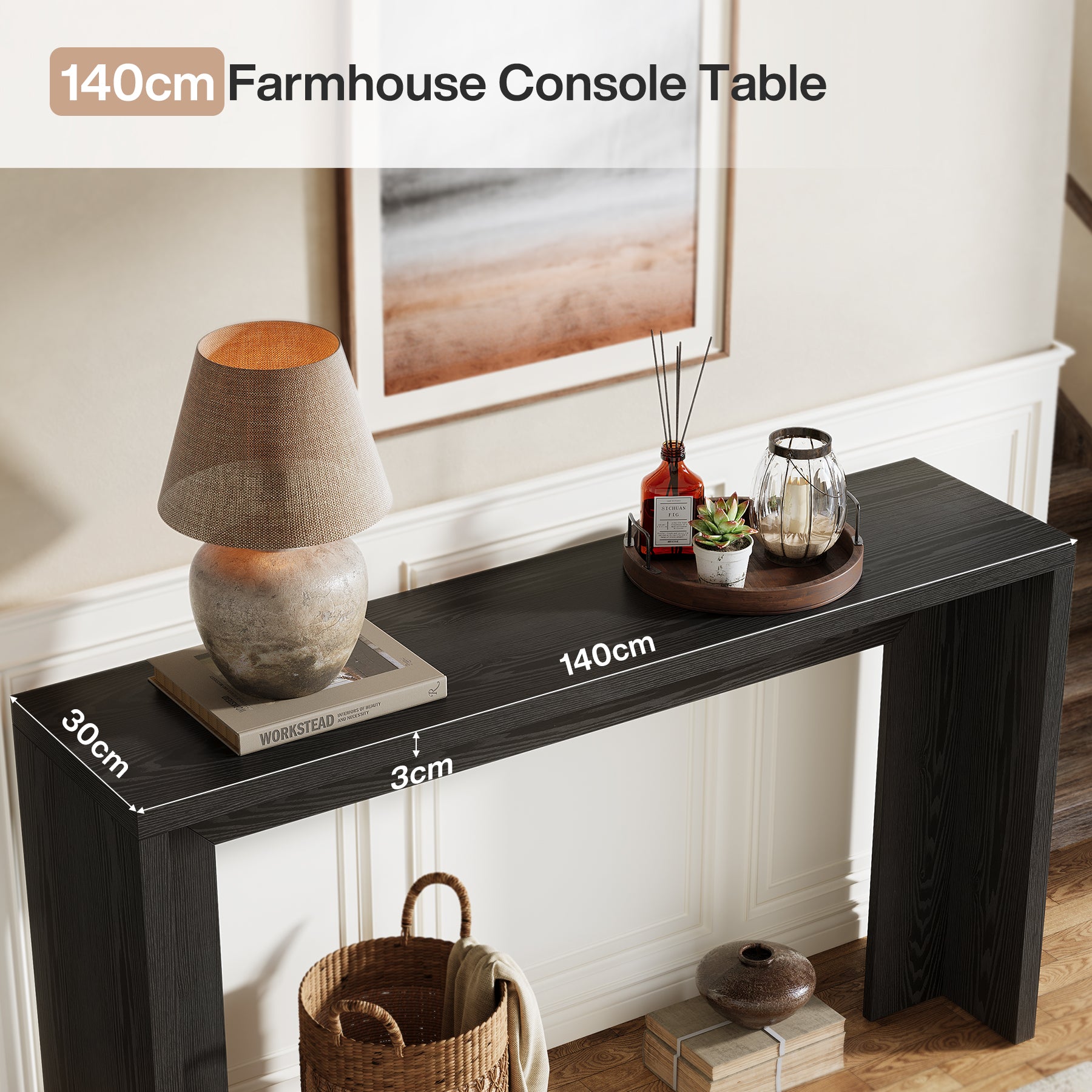 140 cm Rustikaler Konsolentisch, Bauernhaus-Sofatisch, Flurtisch