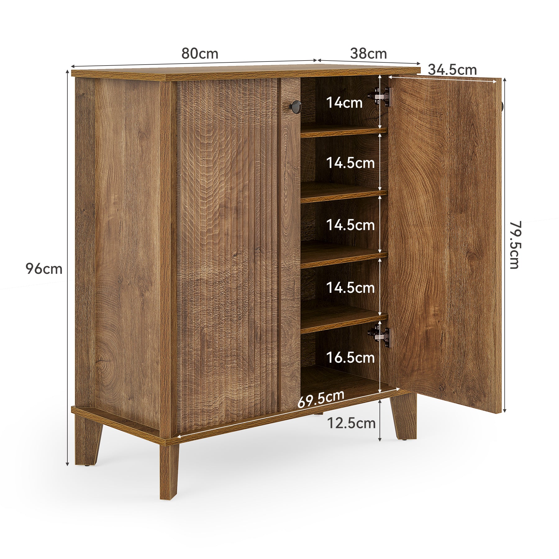 Schuhschrank 5 Ebenen im Landhausstil, Schuhregal mit 3 verstellbaren & herausnehmbaren Böden für Flur und Eingangsbereich