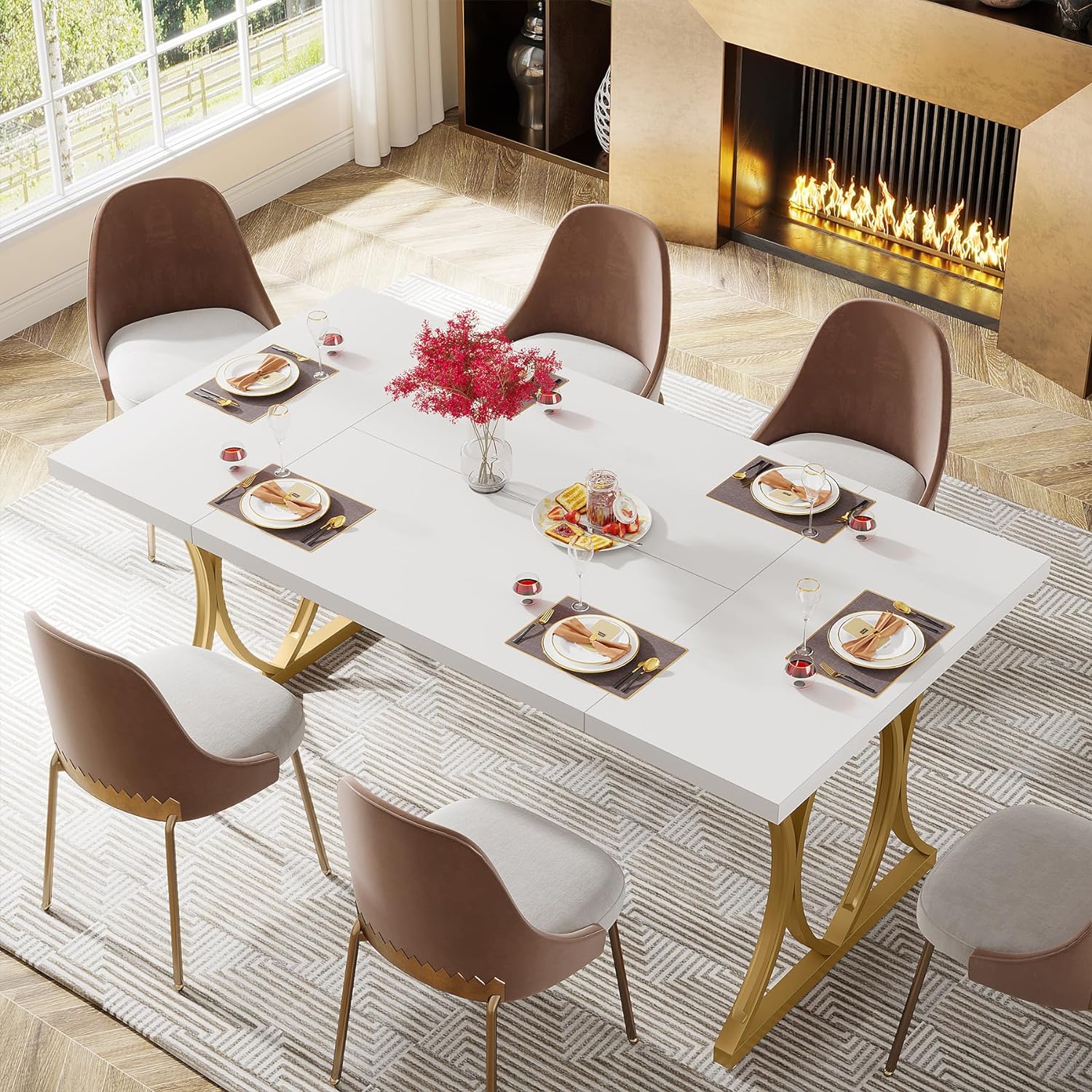 Rechteckiger Esstisch für 6 Personen, für Esszimmer, Küche und Wohnzimmer