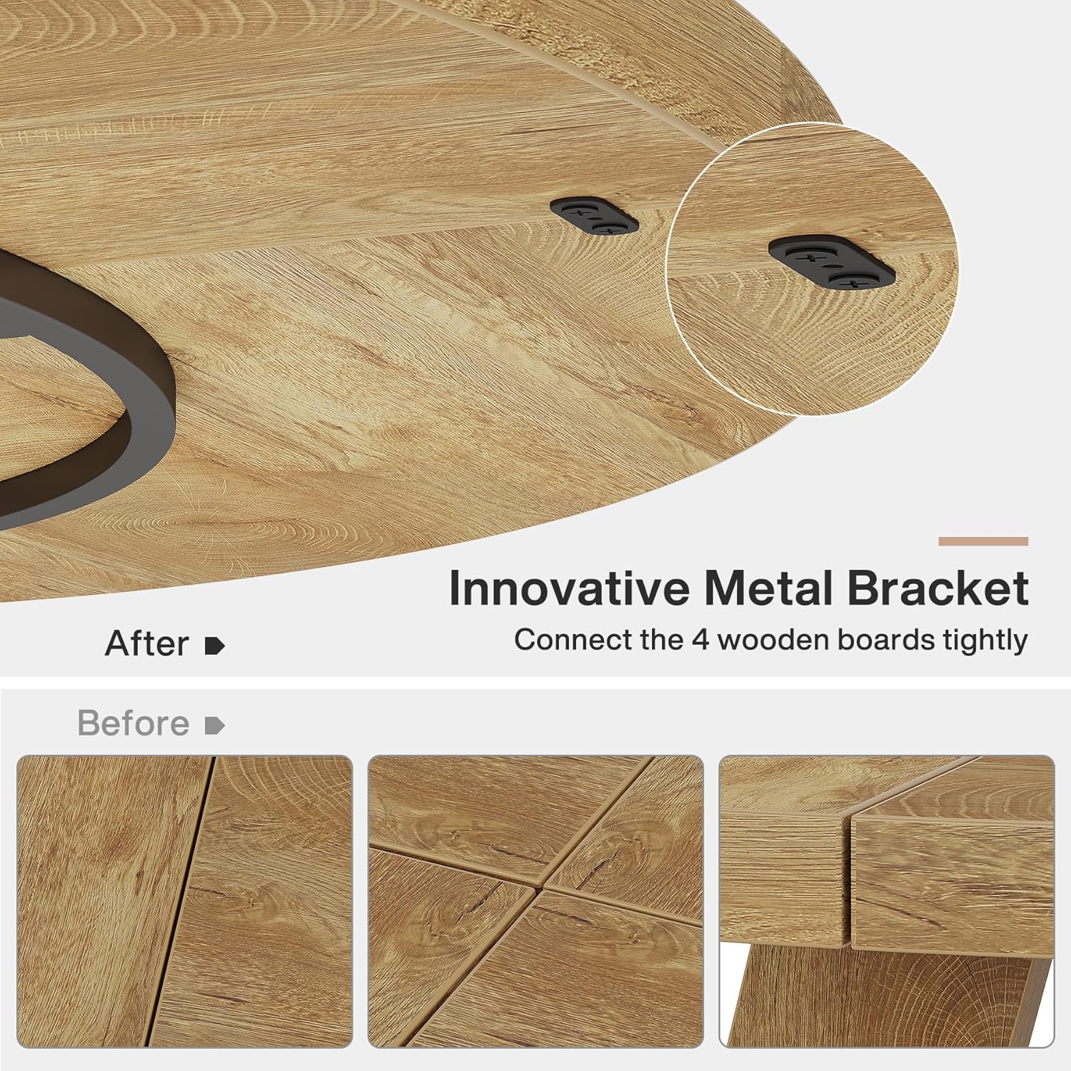 4 Personen Runder Esstisch, 120 cm Bauernhaus Esstisch mit Holztischplatte und Beinen