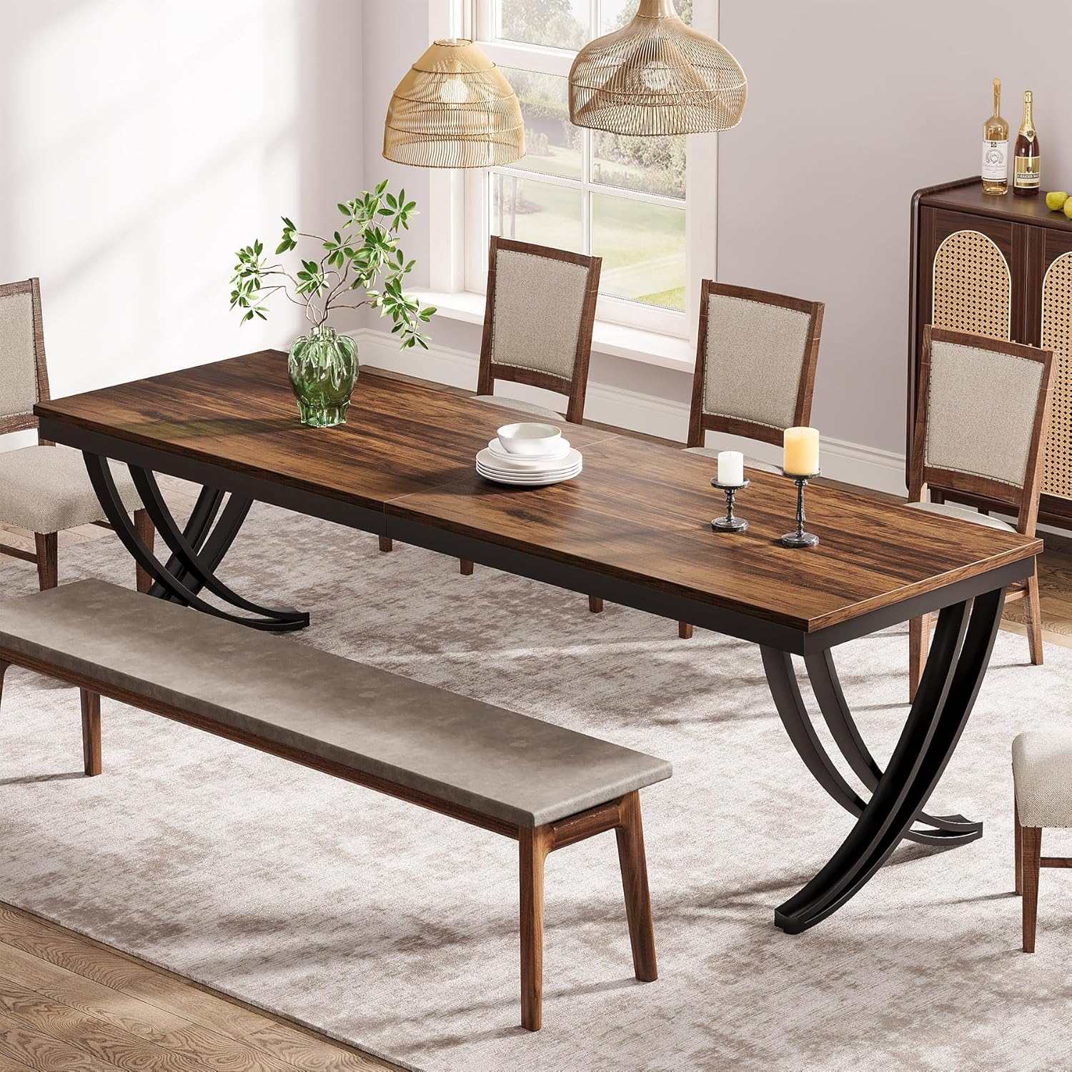 6-8 Personen industriell-Design Esstisch, Tisch Wohnzimmer, Rechteckig, Küchentisch,