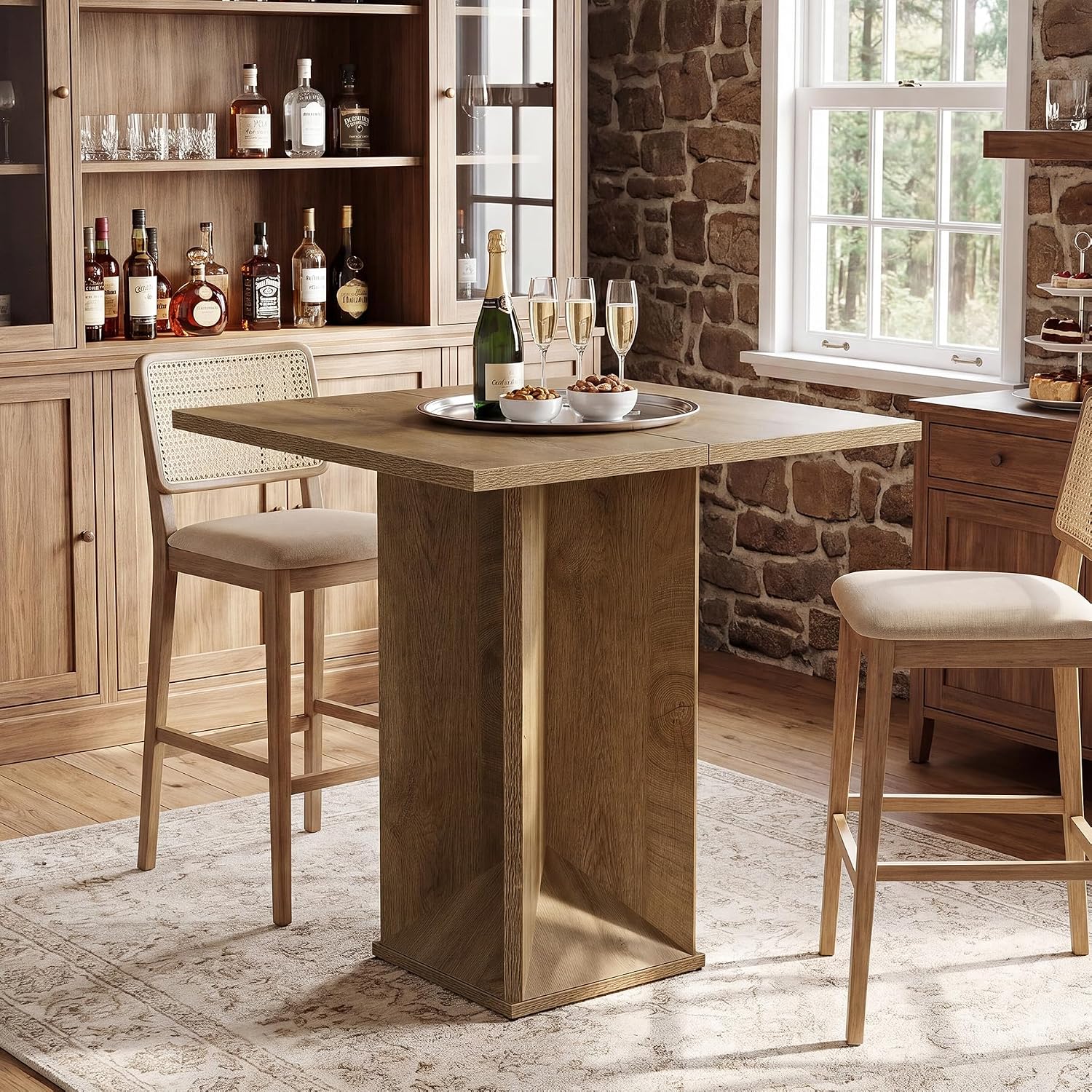 Tribesigns Quadratischer Bartisch 80 cm in Thekenhöhe, moderner Bistrotisch mit Säulenfuß für Küche, Esszimmer & Café