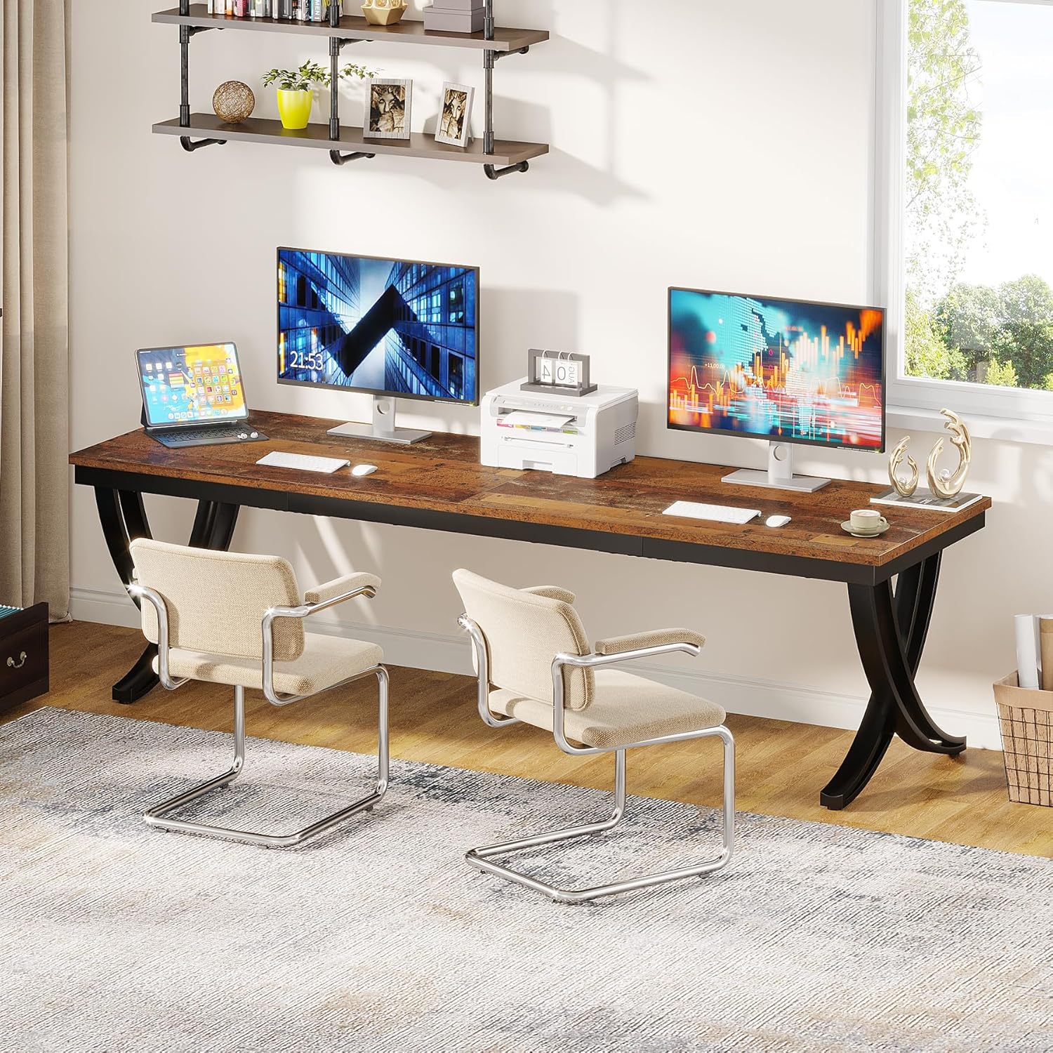 200 cm Doppelter Langer Schreibtisch, Schreibtisch, Computertisch, für Home Office