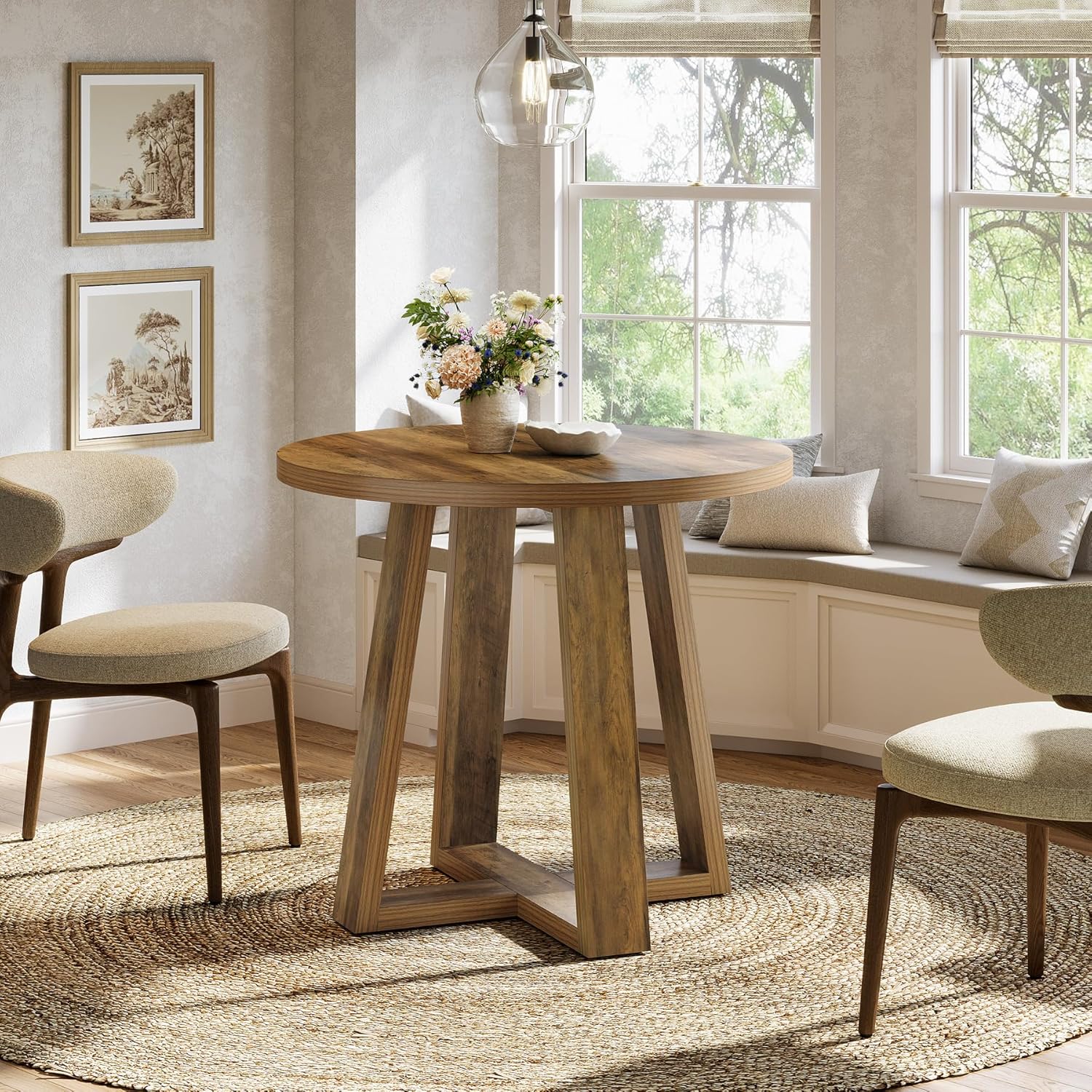 80 cm Kleiner Runder Esstisch für 2-4 Personen, Landhausstil Küchentisch für kleine Räume