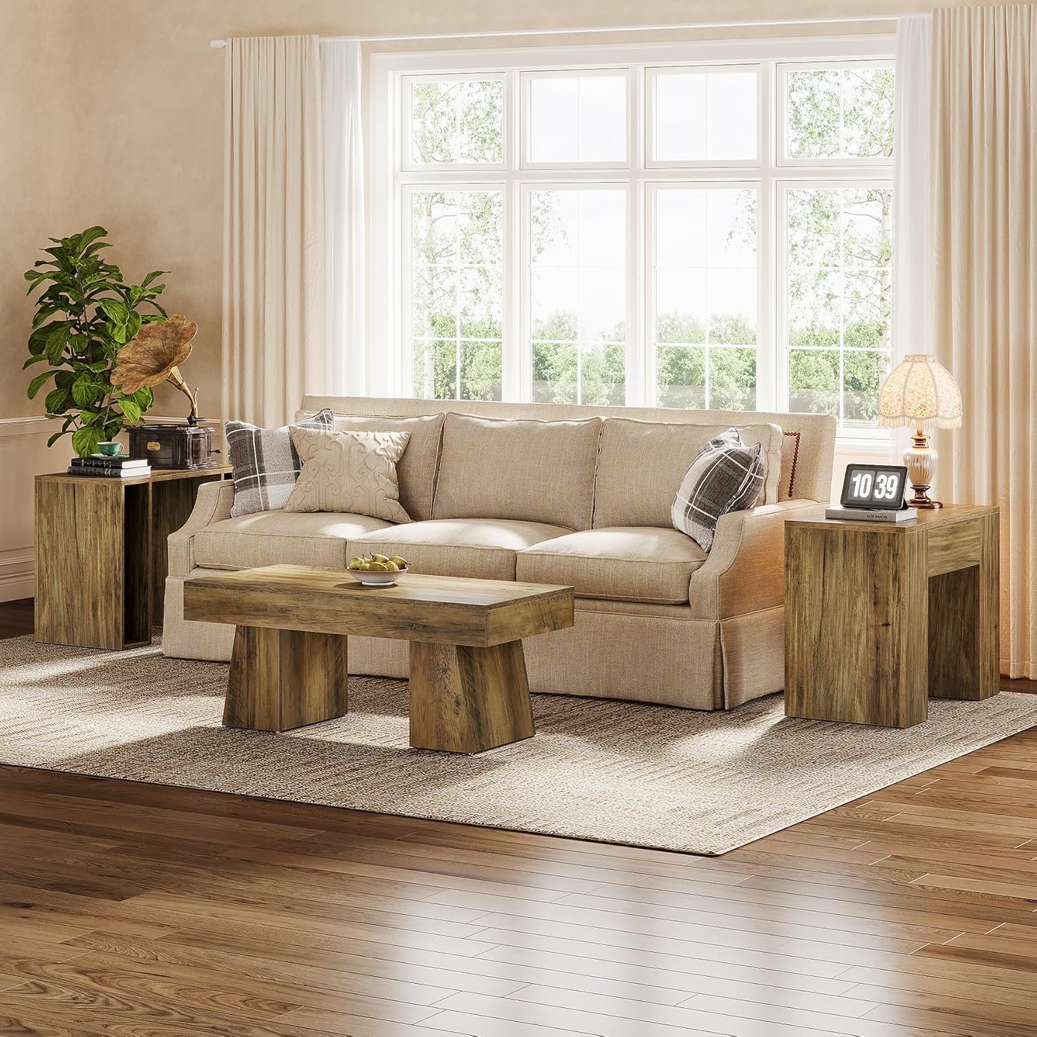 80 cm moderner Beistelltisch, Bauernhaus-Sofa-Beistelltisch mit robustem Sockel