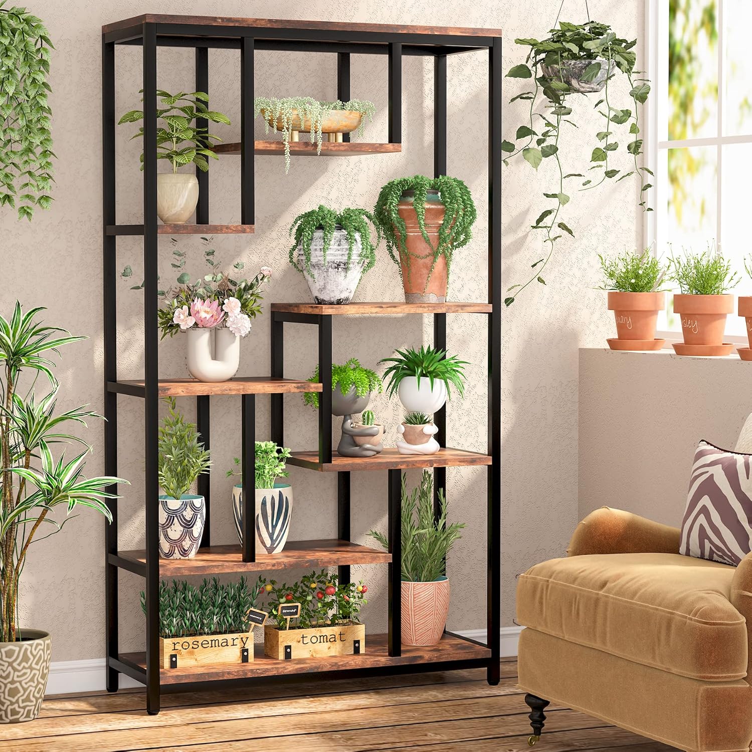 Bücherregal, große offene Regale mit 8 Holz-Effekt-Akzentböden