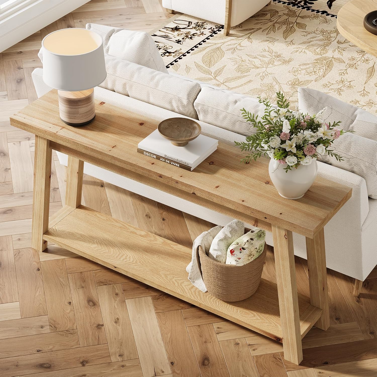 Tribesigns Massivholz TV Lowboard 180 cm für 65–80 Zoll Fernseher, Medienkonsole im Landhausstil mit offenen Ablagefächern