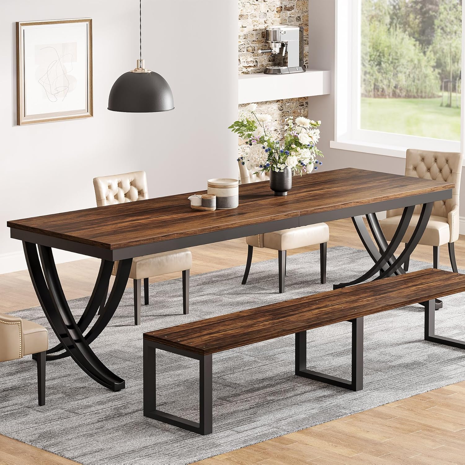 6-8 Personen industriell-Design Esstisch, Tisch Wohnzimmer, Rechteckig, Küchentisch,